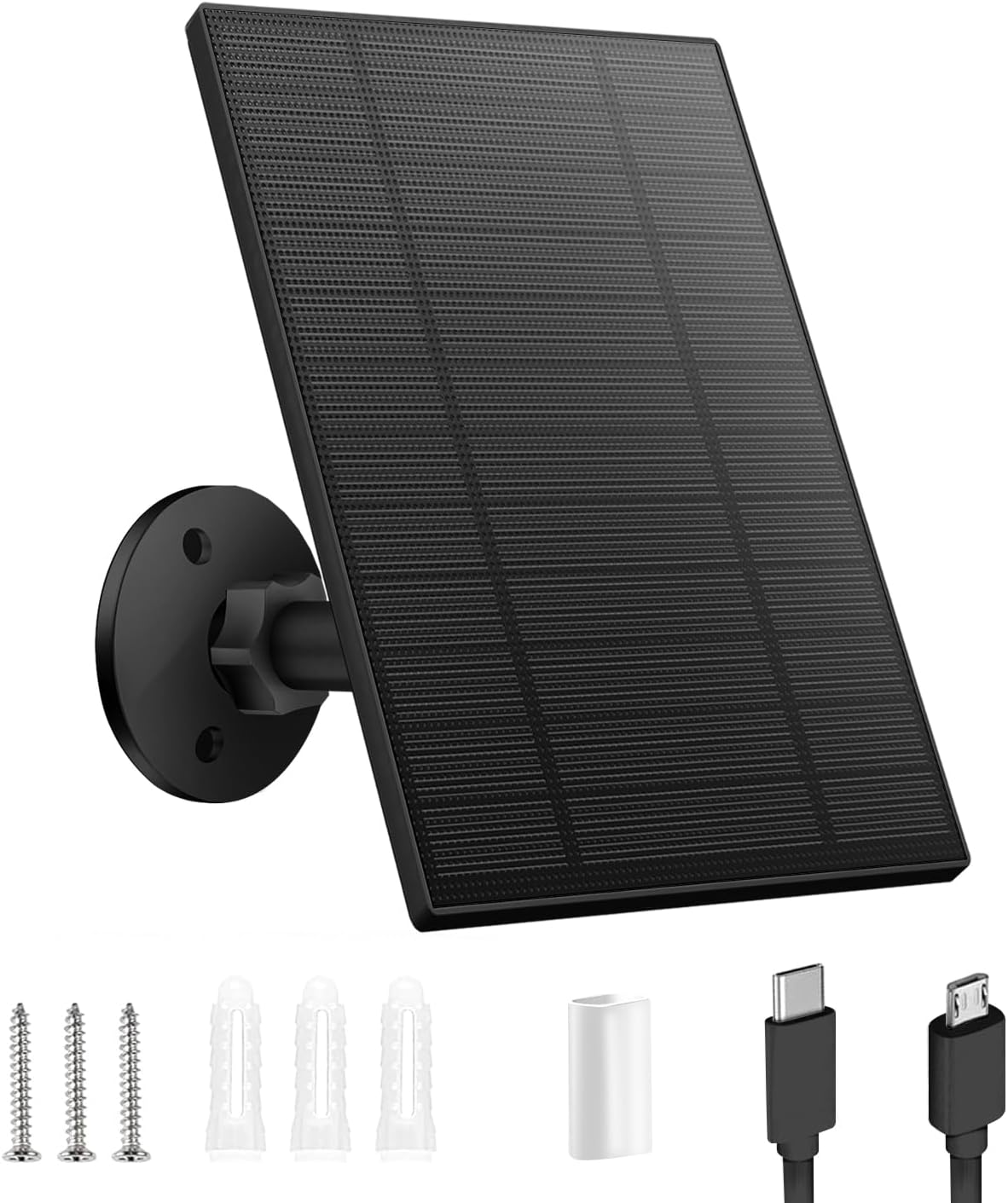 5W Solar Panel for Security Camera with 360° Mount, IP65 Waterproof, USB-C & Micro USB Recharge, 9.8ft Cable
