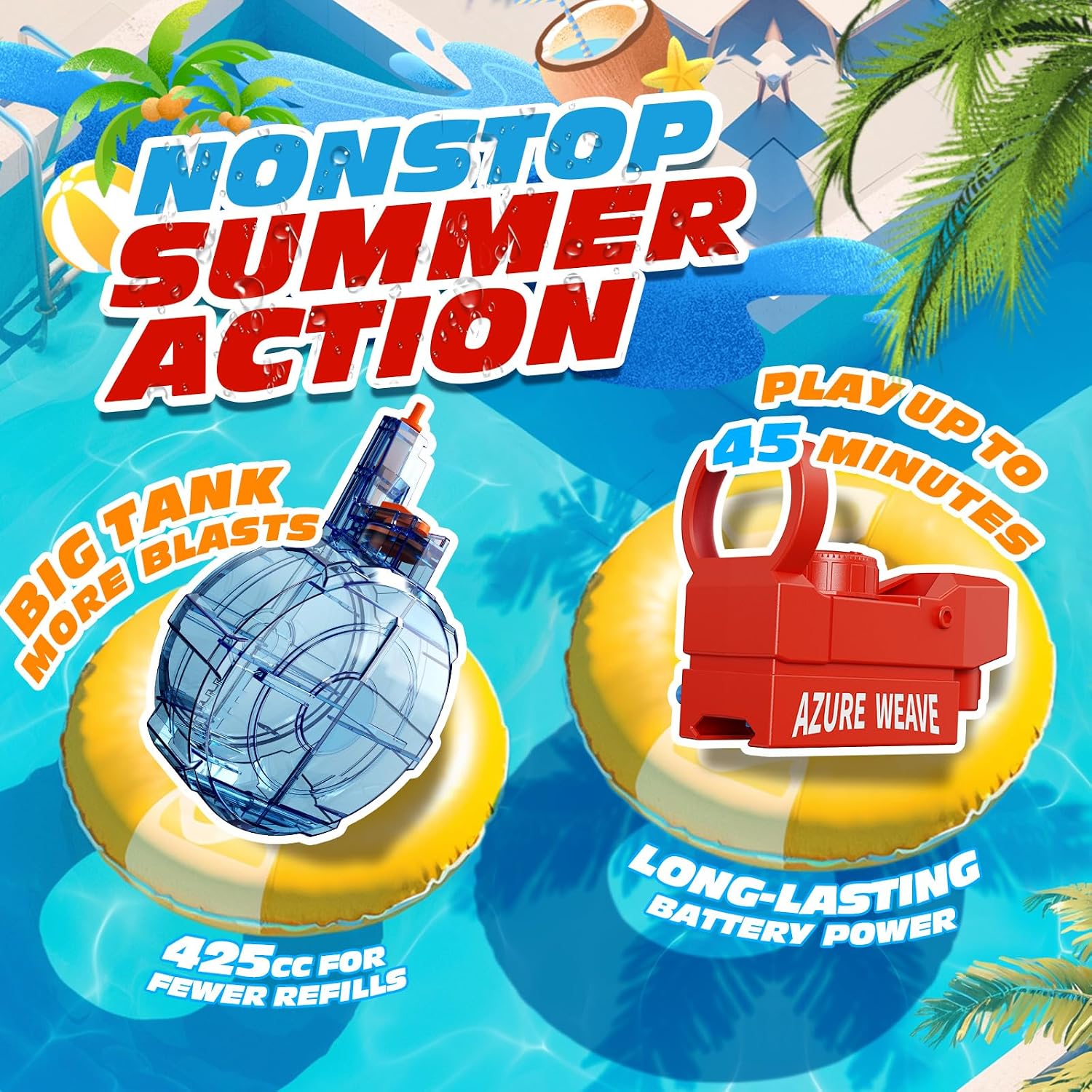 Thumbnail 6 de Tecnock 2 Pack Electric Water Guns: Rechargeable, Light-Up Muzzles for Shared Outdoor Summer Fun