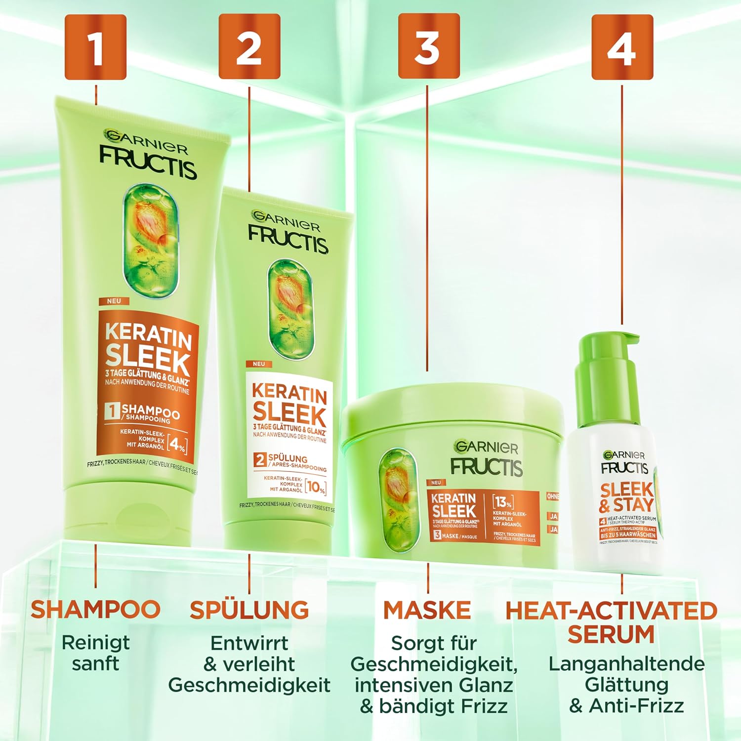 Detalle de Garnier Fructis Keratin Sleek schampo med arganolja, 6 x 200 ml