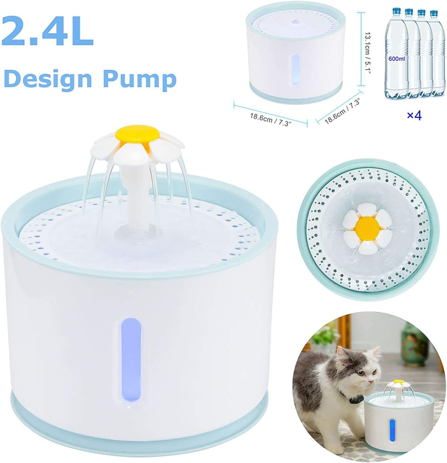 Thumbnail 4 de Cat Water Fountain – Ultra Quiet automatic cat drinking fountain with water level window, LED light and 1 carbon filter