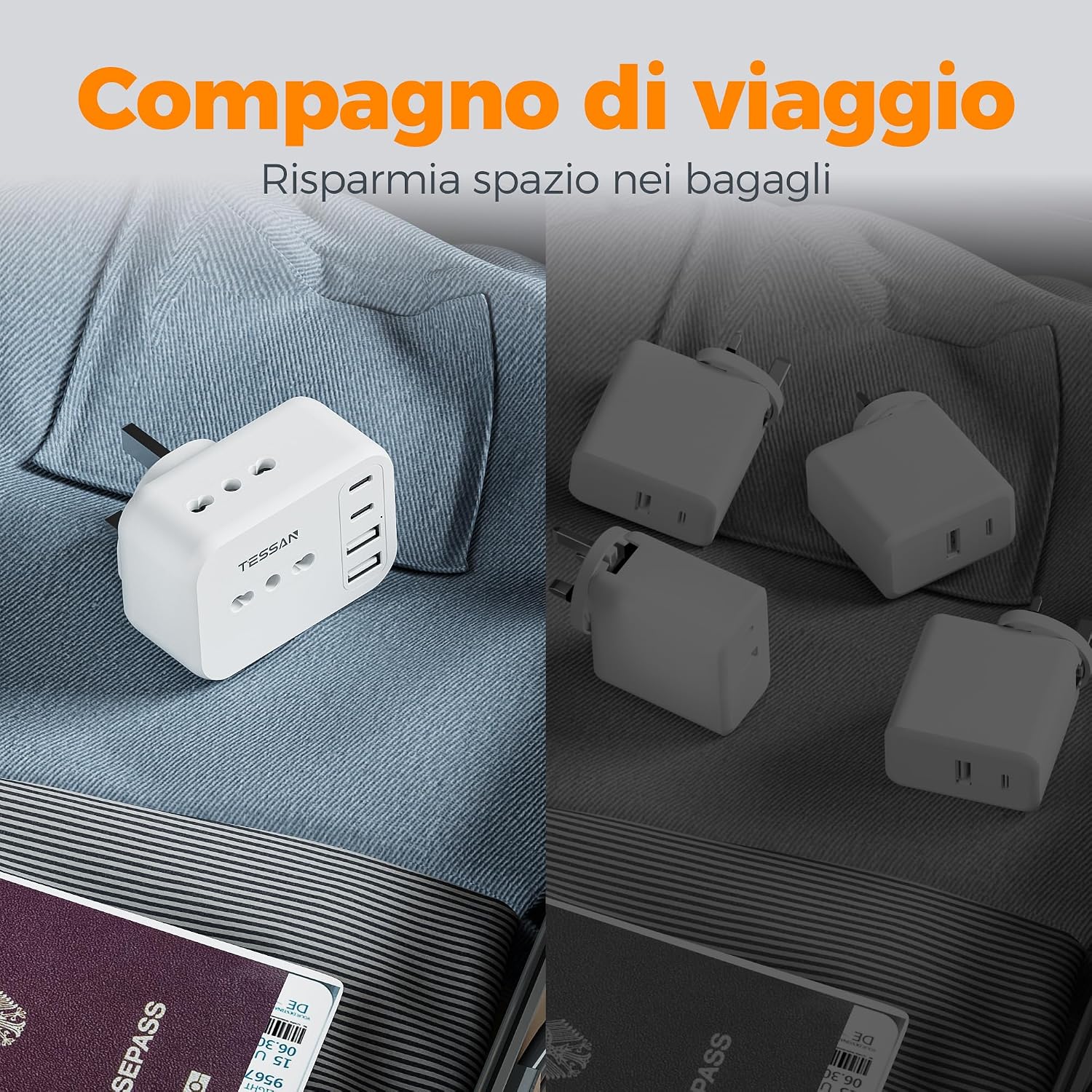 Thumbnail 5 de TESSAN adattatore presa inglese 7 in 1 con 2 USB-C e 2 USB-A (Tipo G) fino a 3.250 W