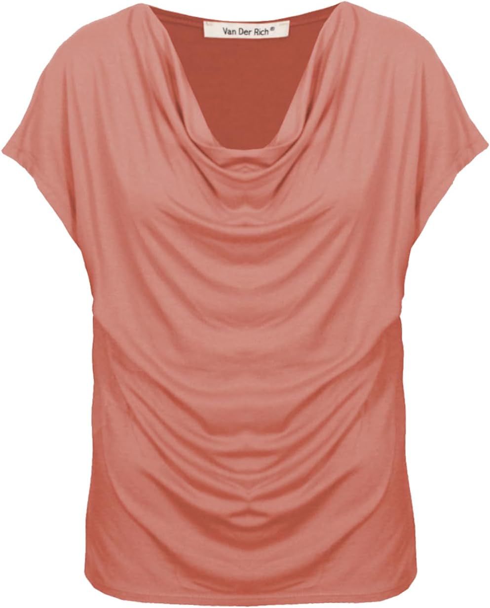 Detalle 2 de Van Der Rich Damen T-Shirt Bluse mit Wasserfallkragen