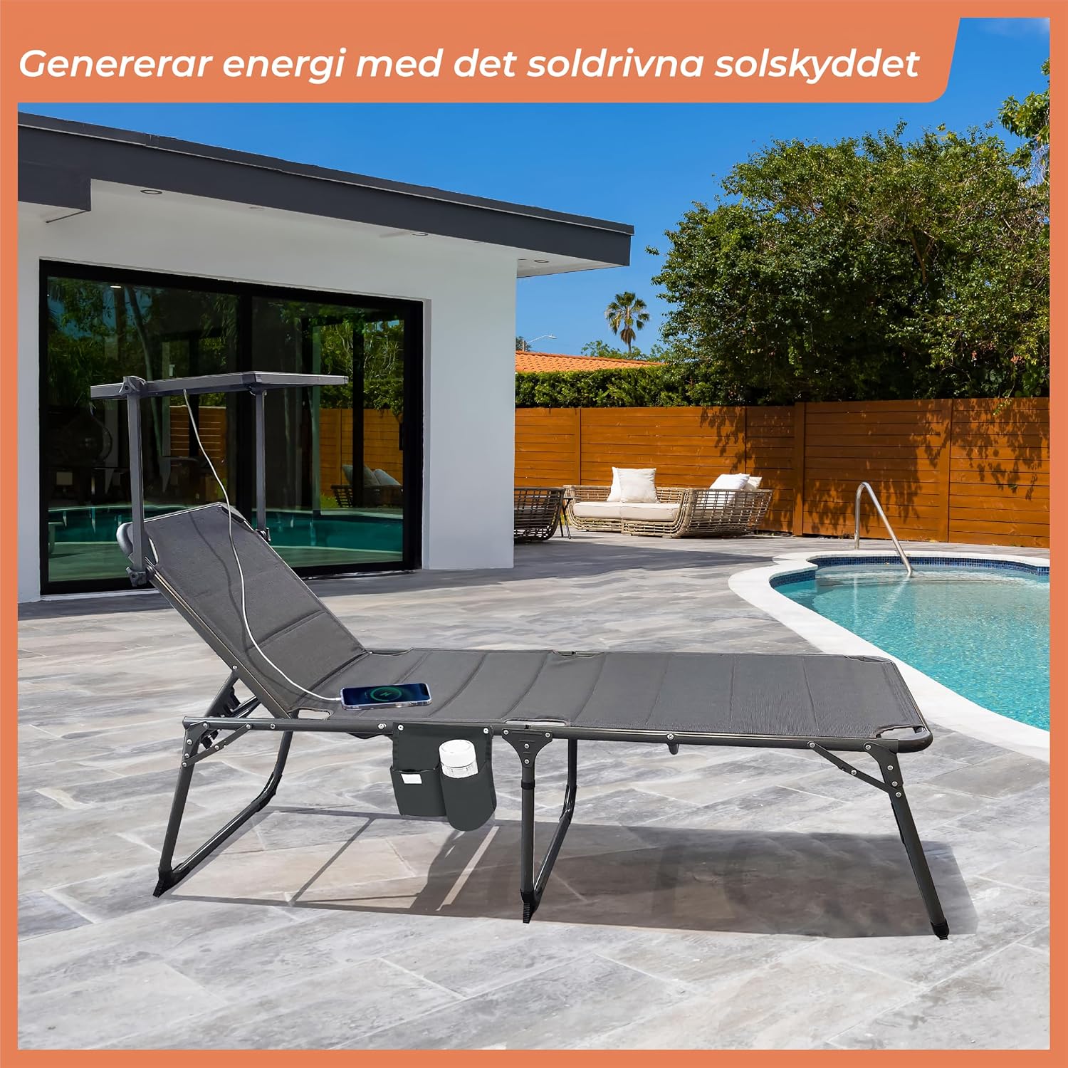 Detalle 2 de Technaxx TX-275 hopfällbar solsäng med 20 W solskydd och USB-A/USB-C
