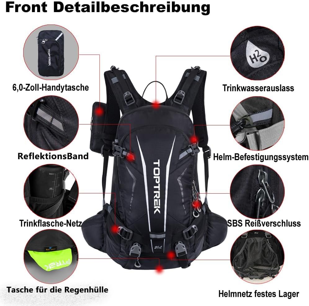 Detalle 2 de toptrek Fahrradrucksack 20L Wasserdicht