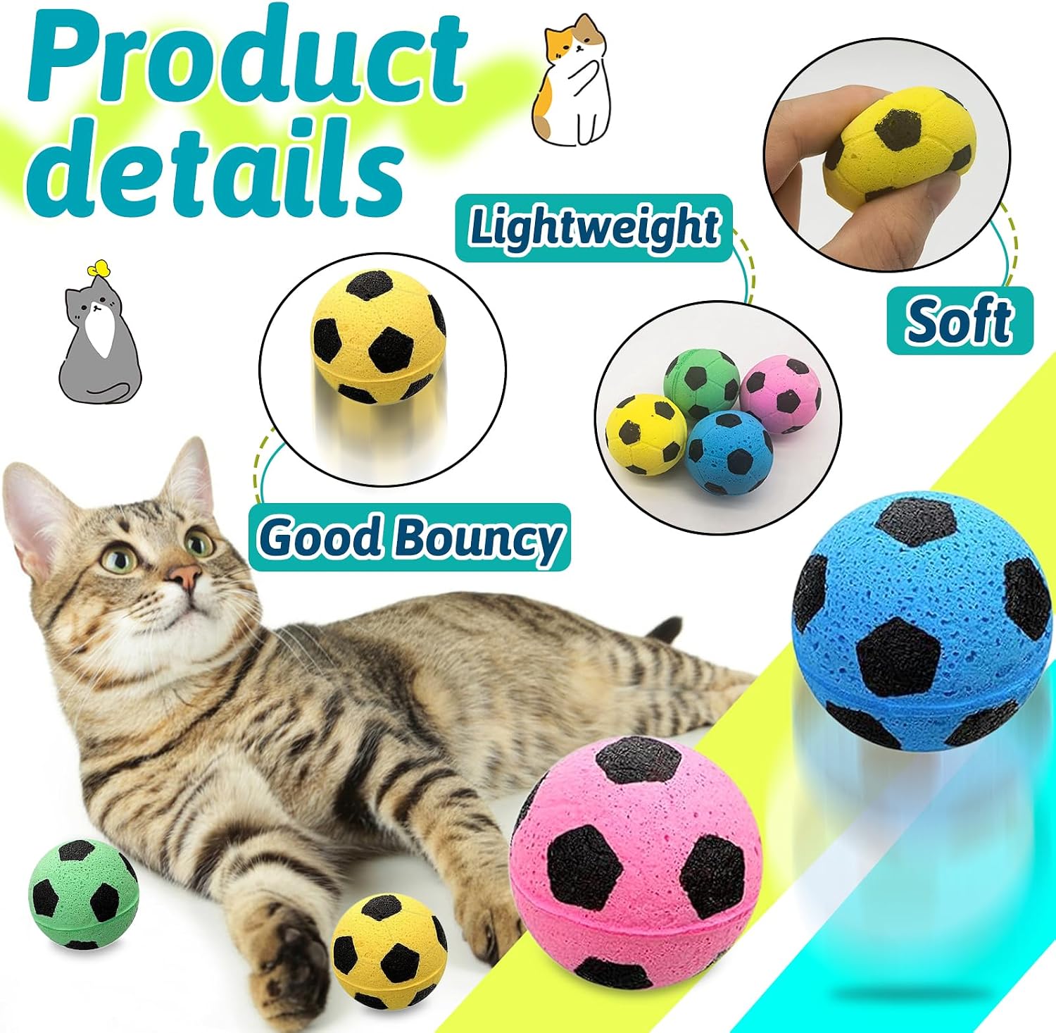 Detalle de Andiker 8 PCS Cat Soccer Ball Toys — Soft, Noise-Free Foam Balls for Indoor Cats