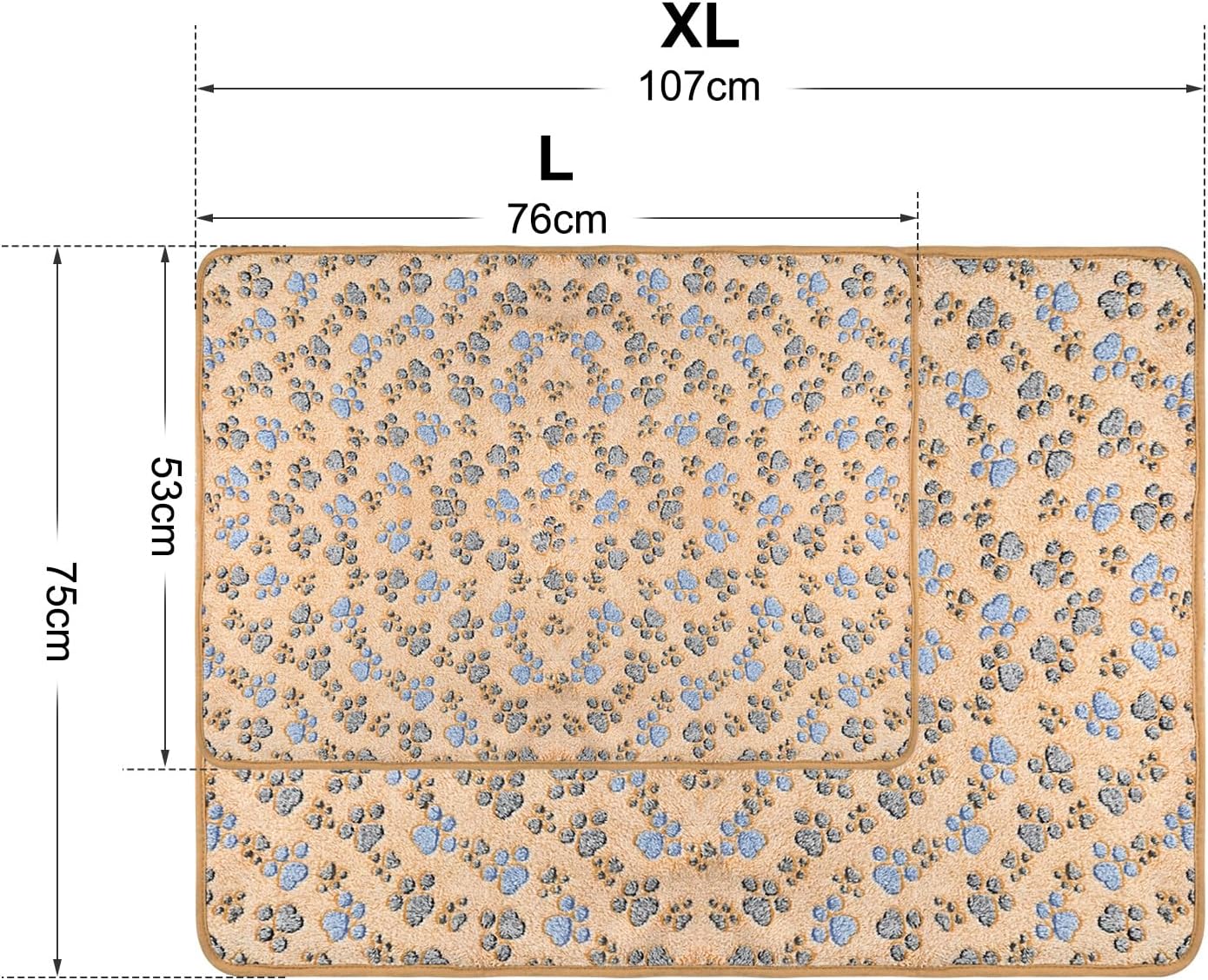 Thumbnail 5 de 3 Pcs XL Pet Soft Dog Blankets Washable – 107x75cm & 76x53cm, Paw Bone Print Fluffy Fleece Set
