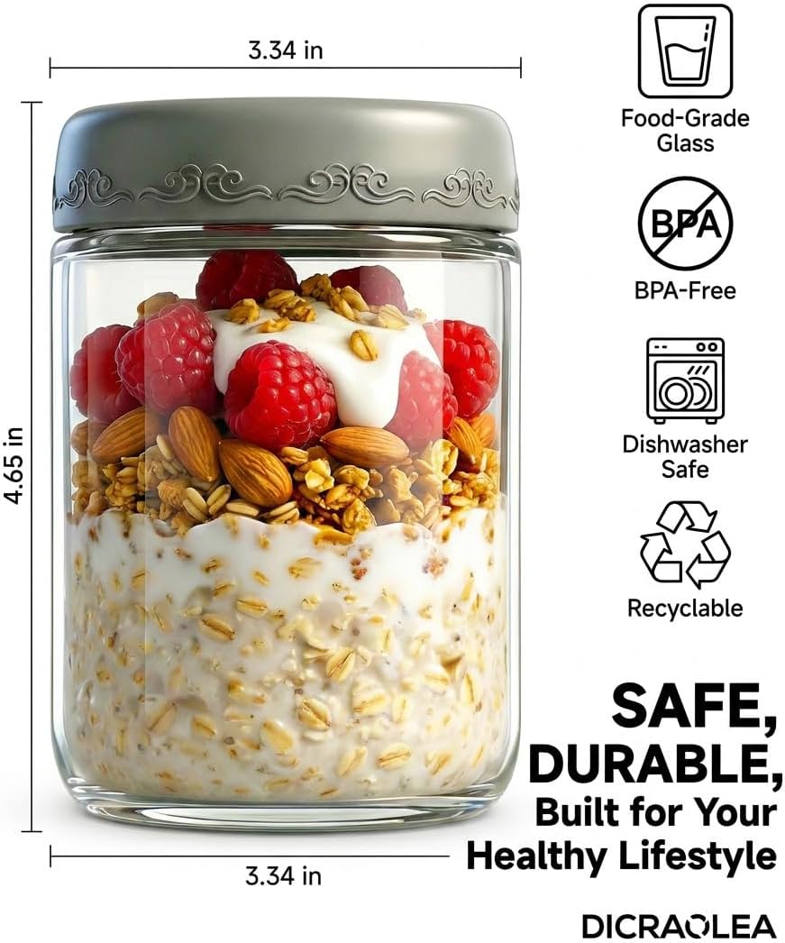 Thumbnail 1 de DicraoLea Glass Overnight Oats Jars 16oz