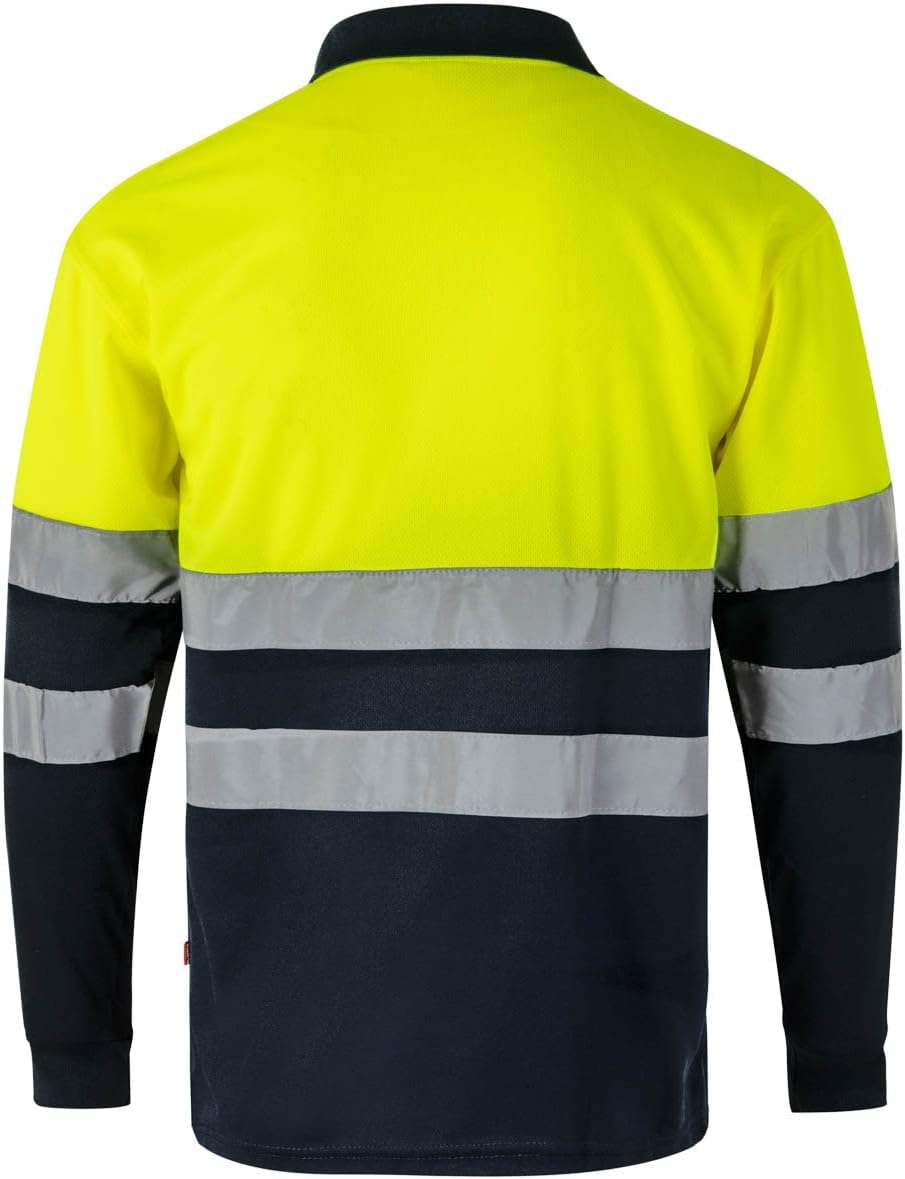 Detalle de Velilla 175 Polo Bicolor Manga Larga Azul Marino y Amarillo Fluor