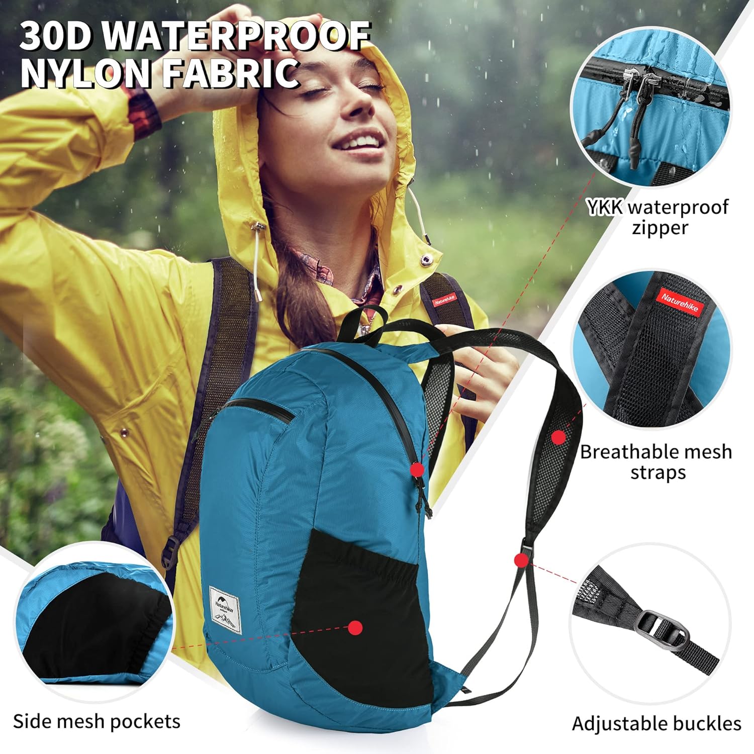 Thumbnail 3 de Naturehike 30D Nylon Ultra léger Sac à dos Pliable Étanche 18L (Bleu Glacier)