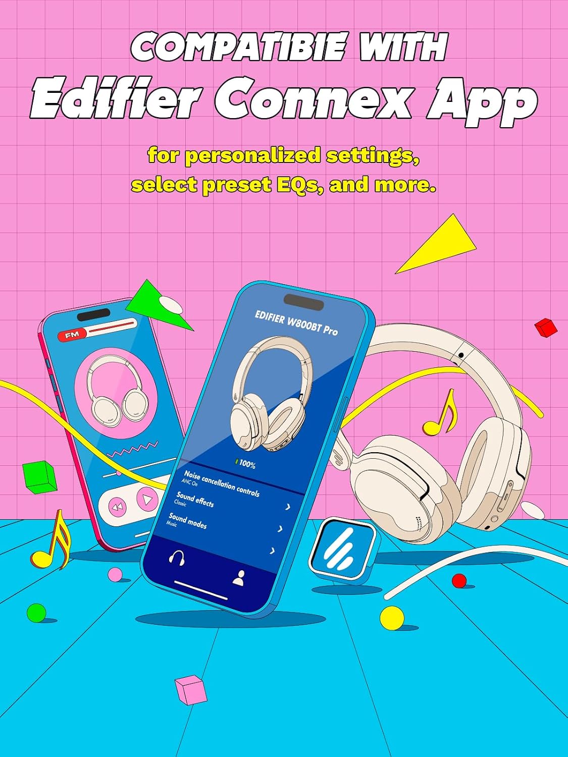Thumbnail 6 de Edifier W800BT Pro Hybrid Active Noise Cancelling Headphones (Wired Hi-Res, Bluetooth 5.4, 45H playtime)