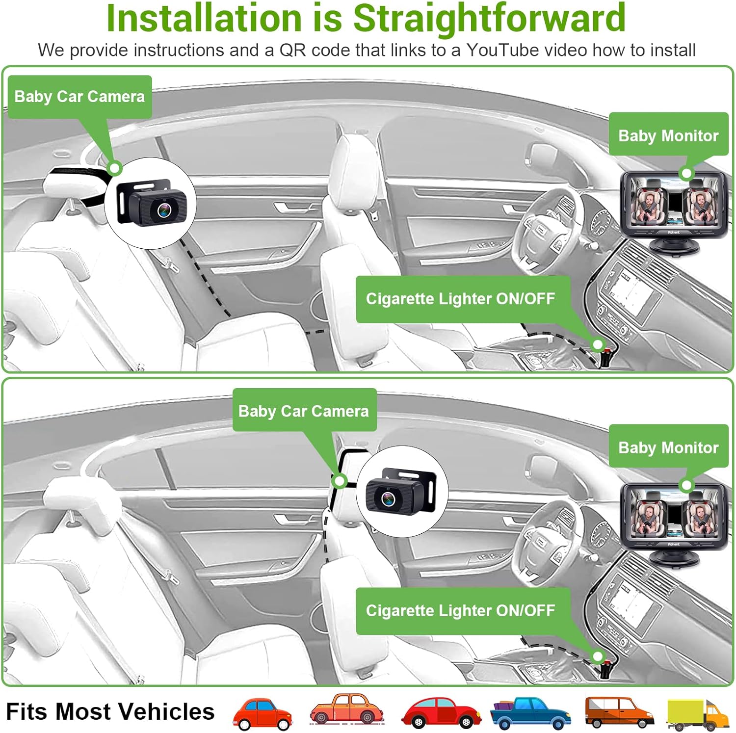 Thumbnail 4 de Rohent N06 Baby Car Camera HD 1080P with 4.3-inch mirror-style screen and night vision