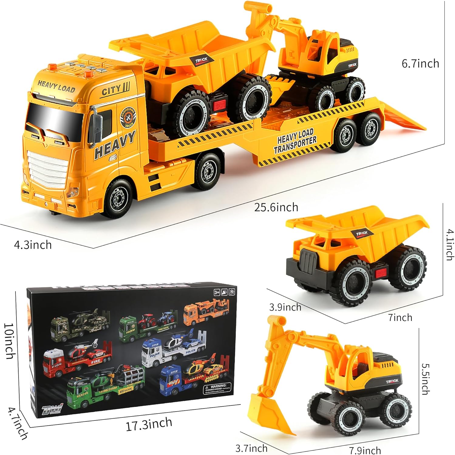 Detalle 2 de Dwi Dowellin 3-in-1 Construction Carrier Truck with Excavator and Dump Truck (25.6")