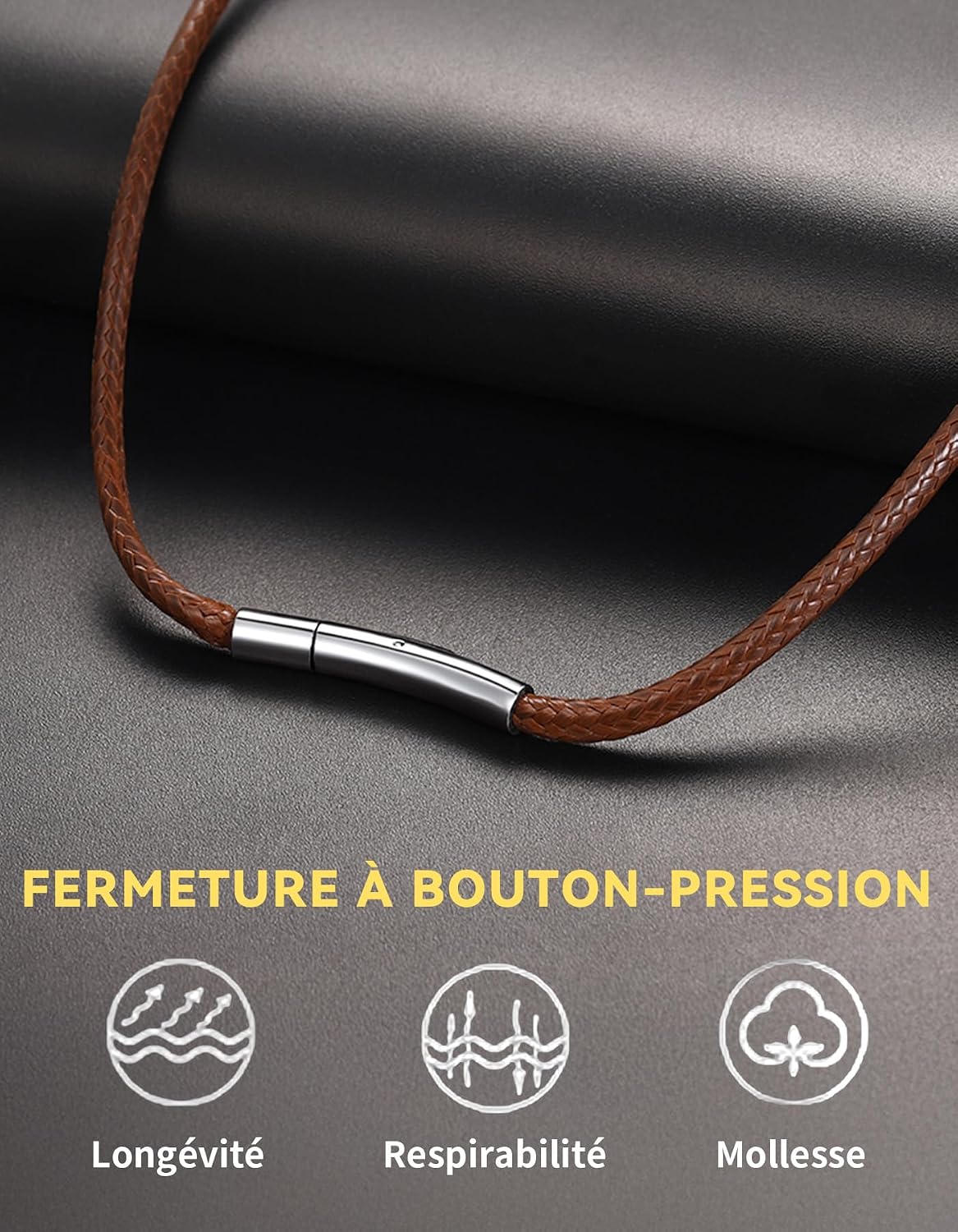 Detalle de ChainsHouse Chaine Collier Cordon Cuir Homme – 2 mm, longueurs 41–76 cm, noir ou marron