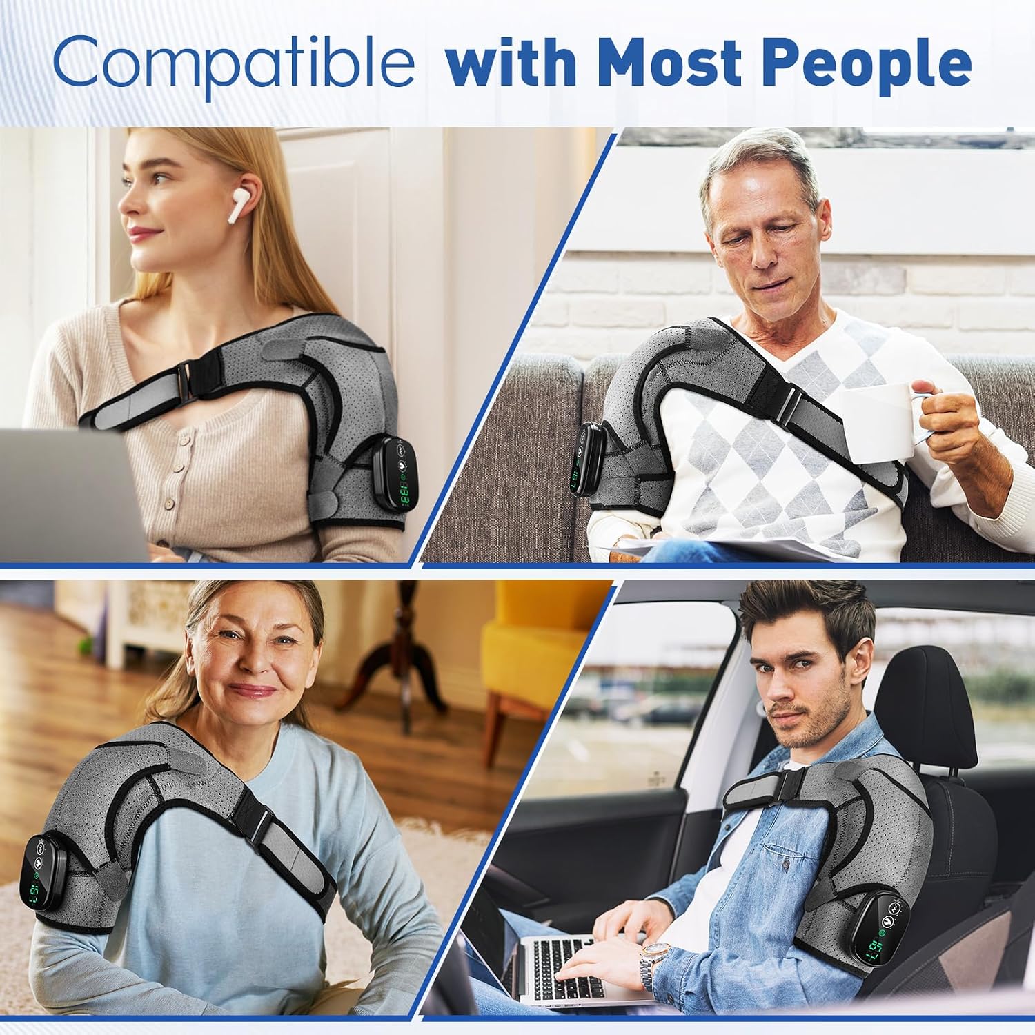 Detalle 1 de Cordless shoulder heating pad with 3 vibration modes
