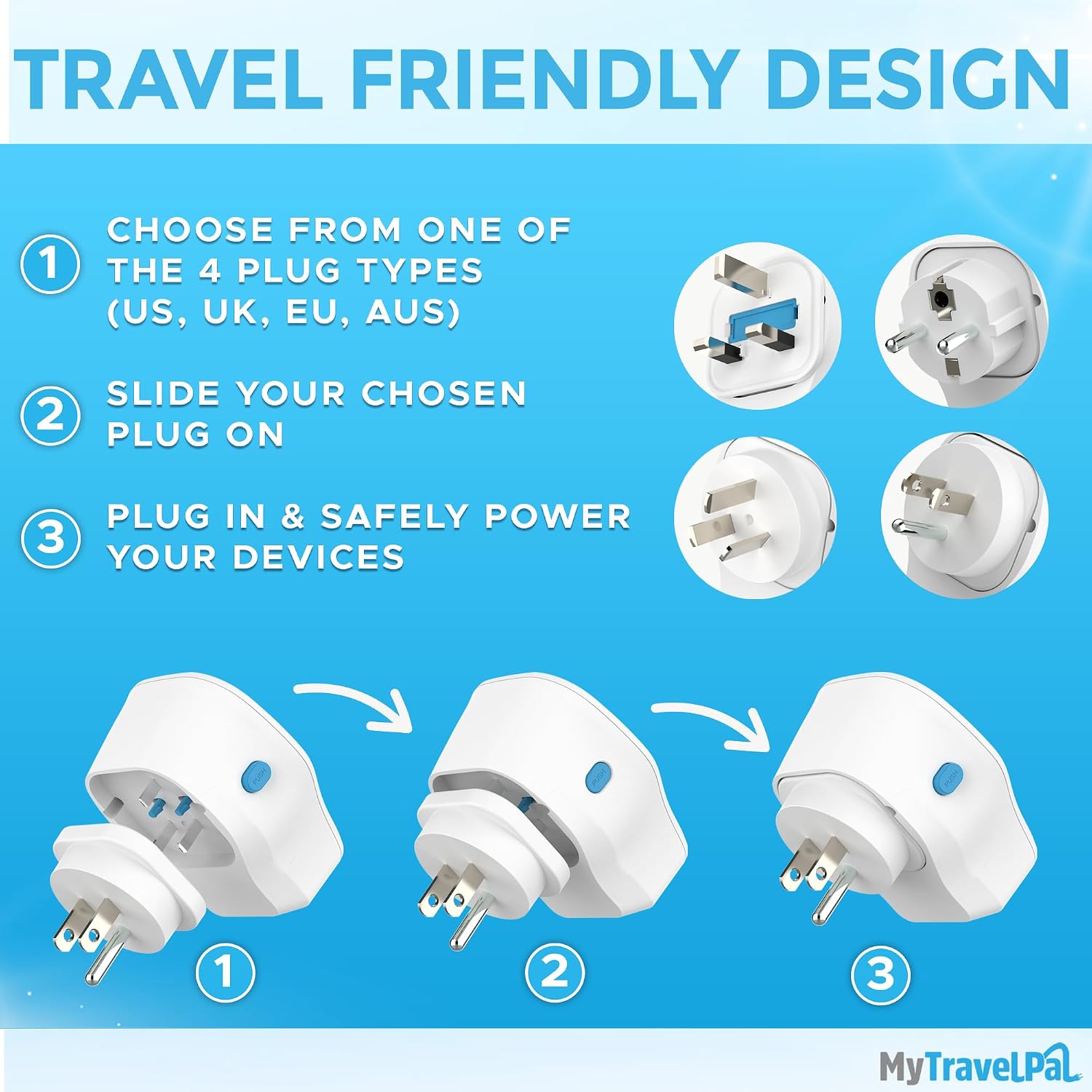 Thumbnail 1 de MyTravelPal Universal Travel Adapter with 20W PD USB-C (UK Safety Standard BS8546)