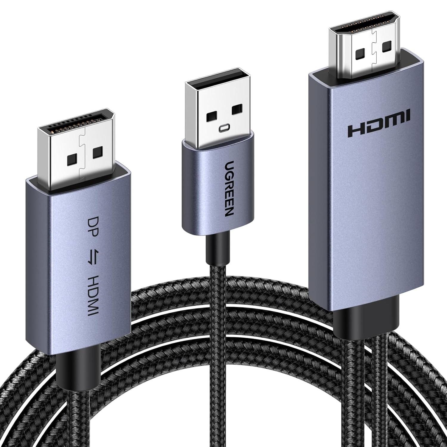 UGREEN Bidirectional 4K@60Hz HDMI to DisplayPort Cable Adapter (DP 1.2, HDCP 2.2) with USB Power, 6.6 ft