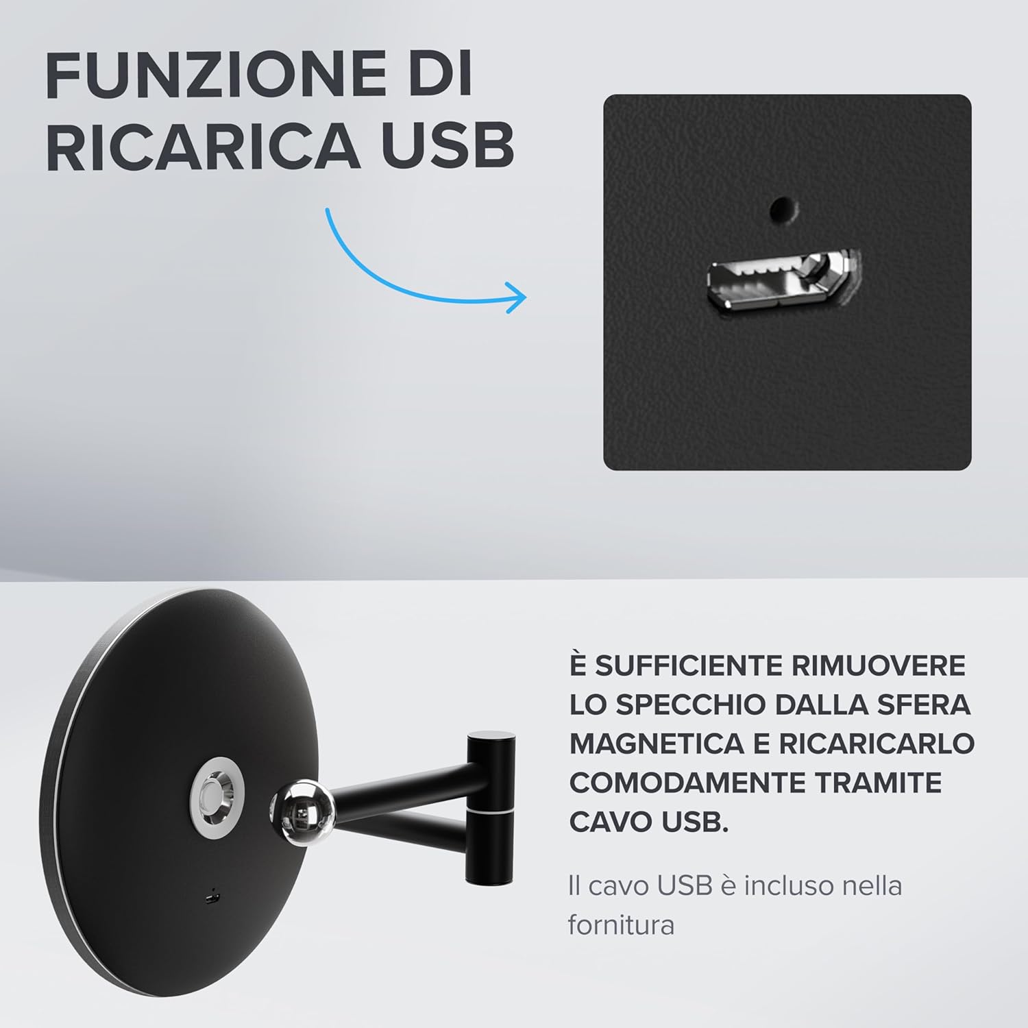 Thumbnail 3 de Ovimar Leinoya: specchio cosmetico con illuminazione, ricaricabile, montaggio a parete