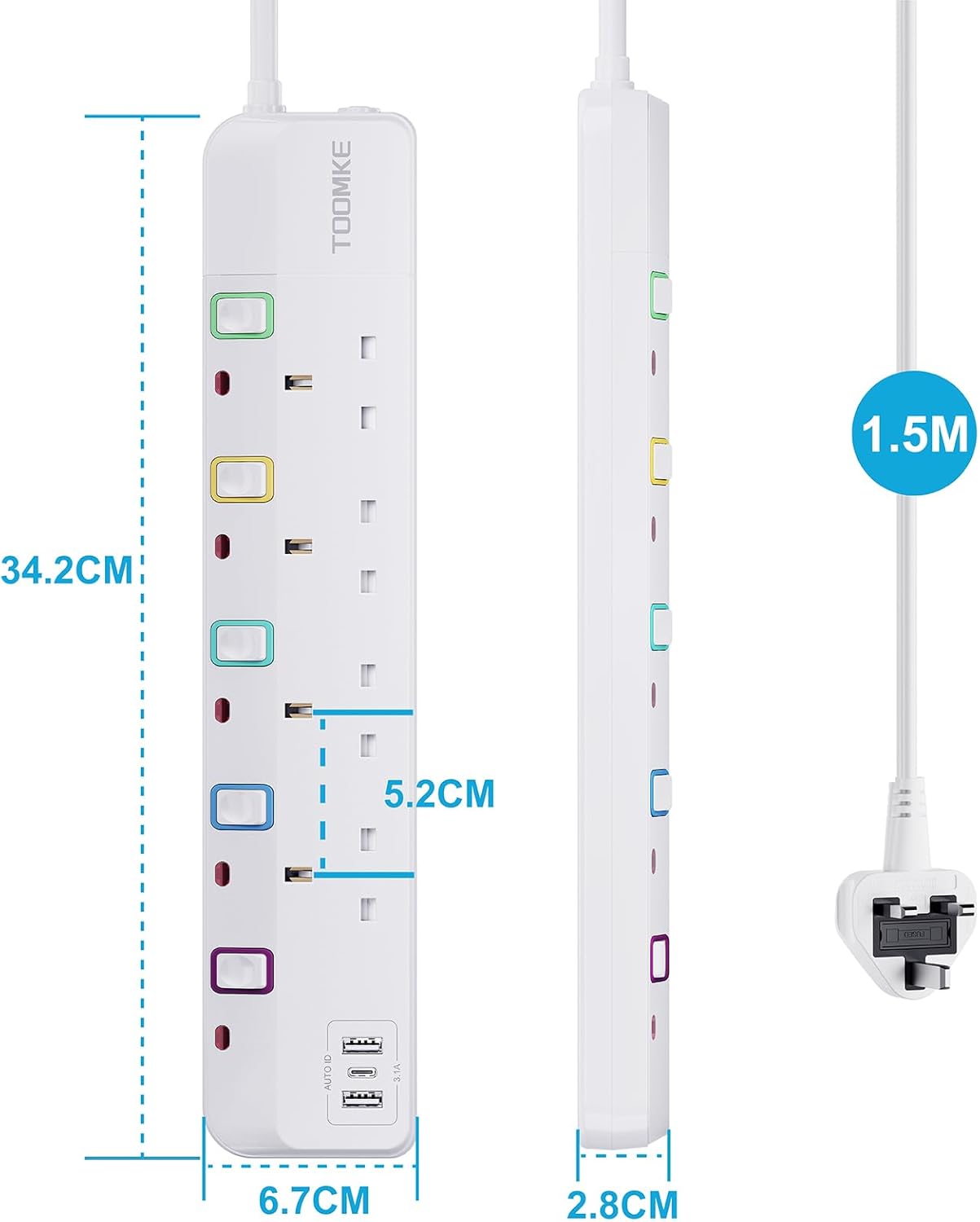 Thumbnail 6 de Toomke 4 Way Plug Extension Socket 1.5m