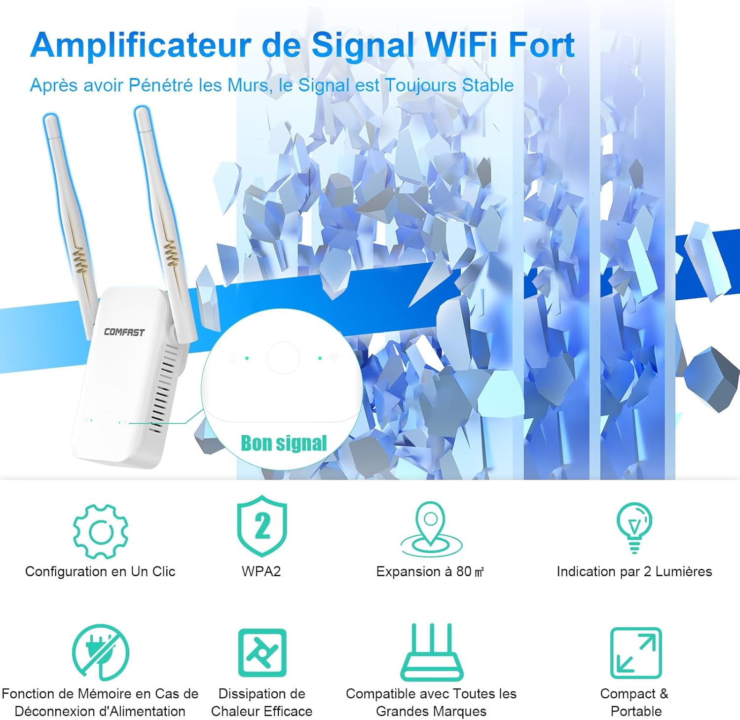 Thumbnail 4 de COMFAST répéteur WiFi N300 2,4 GHz (2 antennes) avec WPS