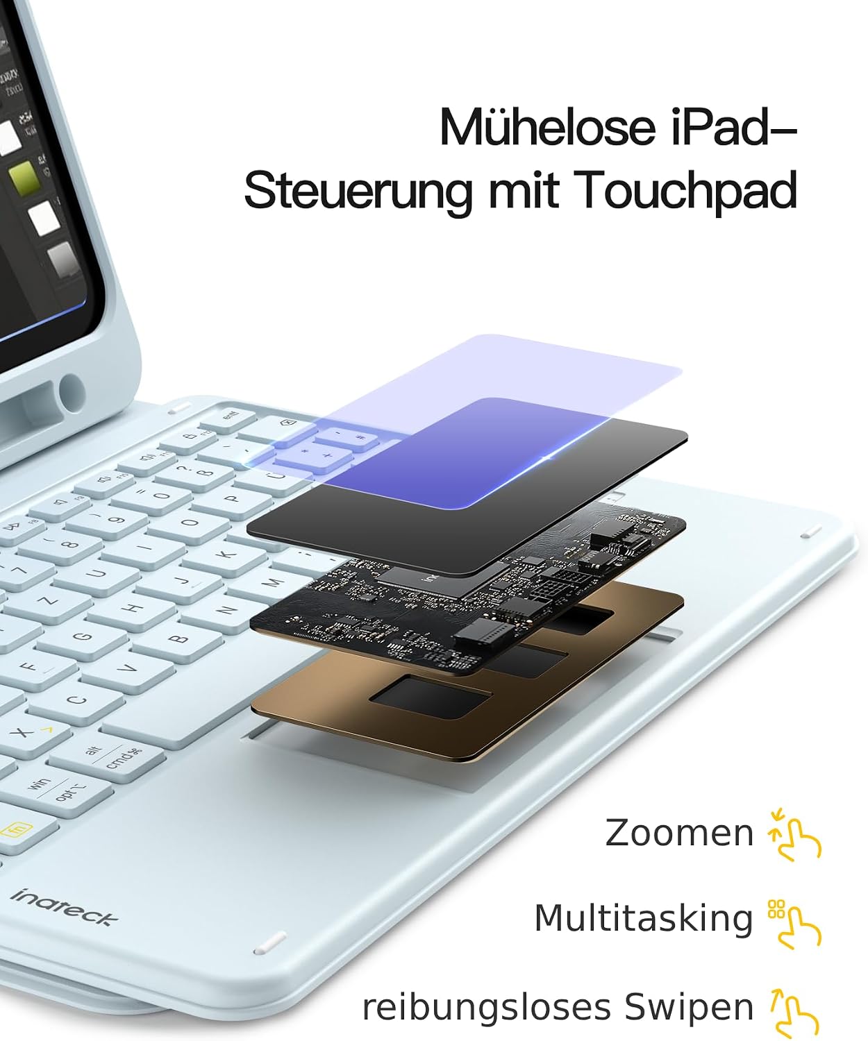 Detalle de Inateck iPad-Hülle mit Tastatur „Classic N0001“ (QWERTZ) für iPad Air 11 & Pro 11 mit Touchpad