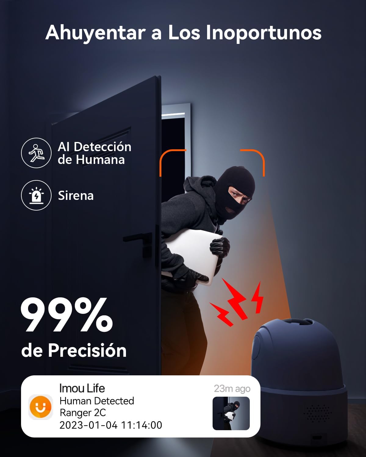 Detalle 2 de IMOU Cámara IP WiFi interior 2K (3MP) 360° con detección humana, sirena y audio bidireccional