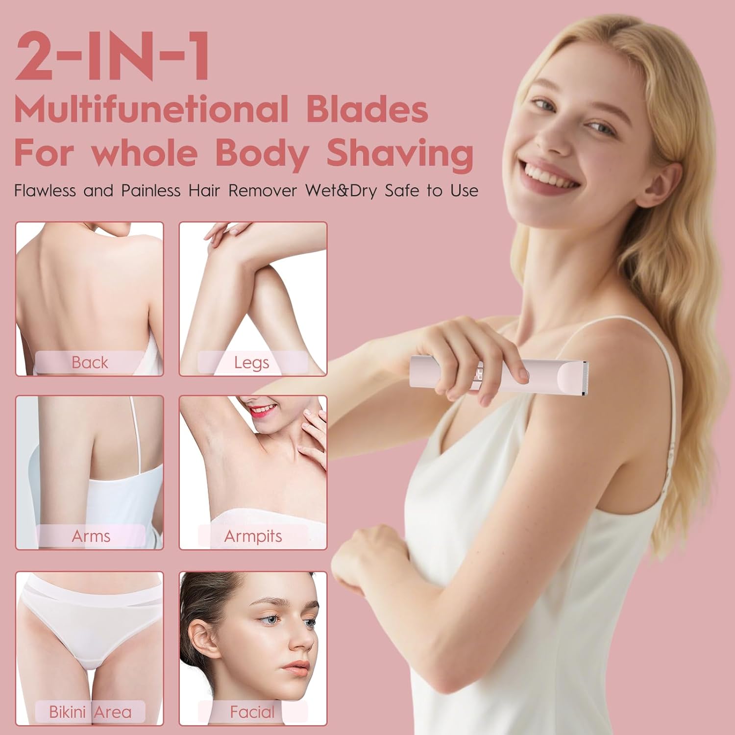 Thumbnail 1 de XkuiHF 2 en 1 Rasoir Électrique Femme – Rase doux et pratique pour le visage, le corps et les zones sensibles (IPX7, Rose)