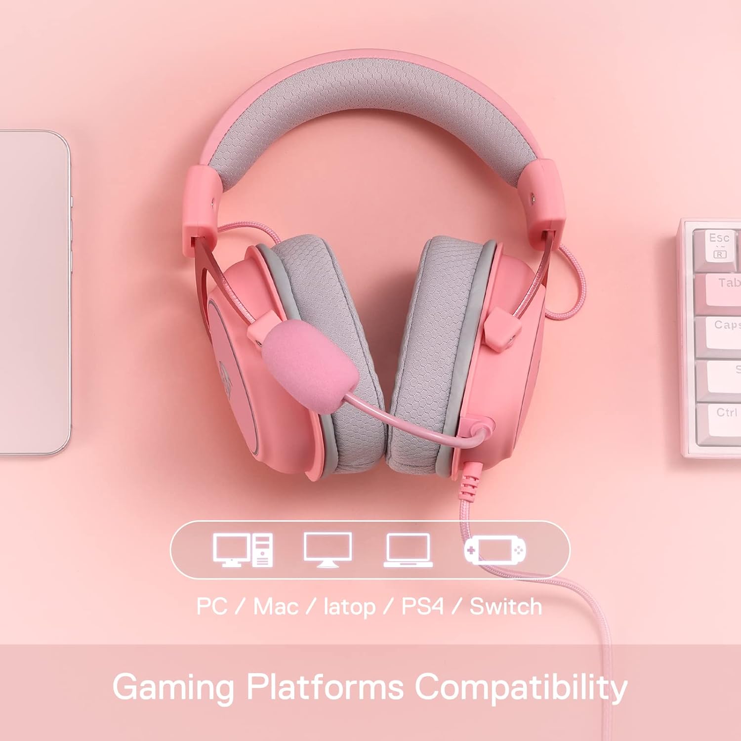 Thumbnail 6 de Redragon H510 Zeus Gaming-Headset – 7.1 Surround-Sound, 53 mm Treiber, Stoffbezug, RGB, rosa