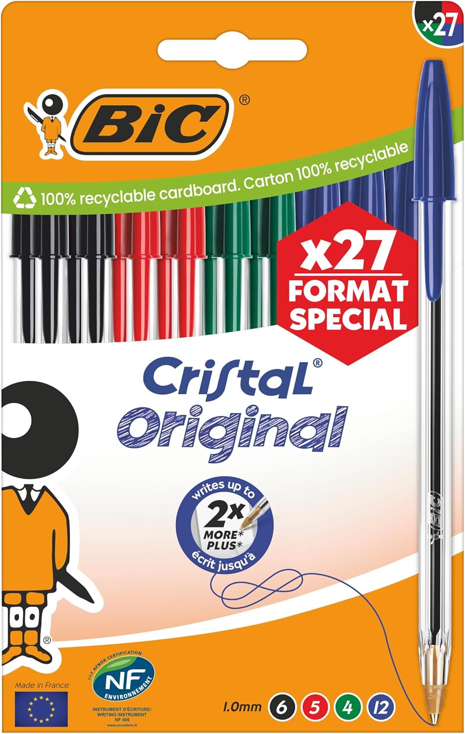 Detalle de BIC Penne a Sfera Cristal Original Punta Media 1,00 mm — Confezione Speciale 27 pezzi