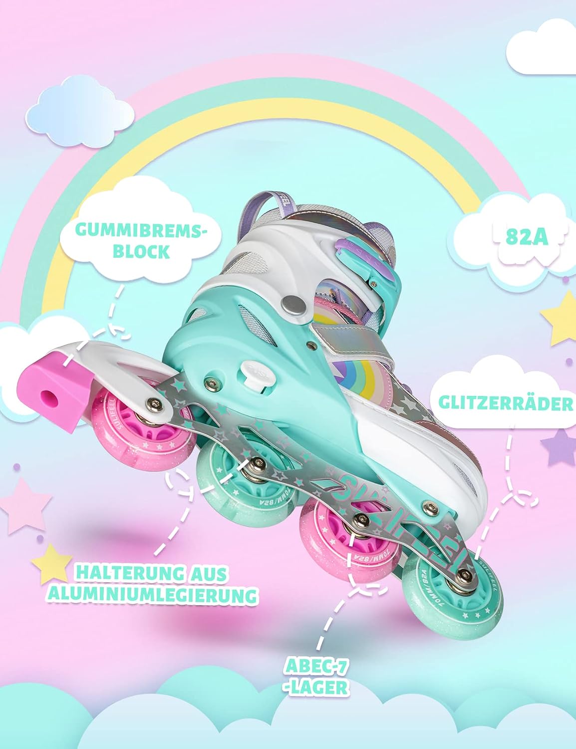 Detalle 2 de SULIFEEL Rainbow Unicorn Rollschuhe für Kinder