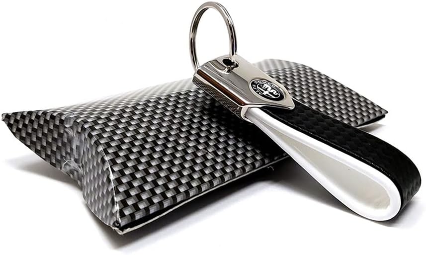 Detalle de Portachiavi Elite Alfisti 4R Quattroerre.it – Carbon Argento Olografico con Logo Alfa