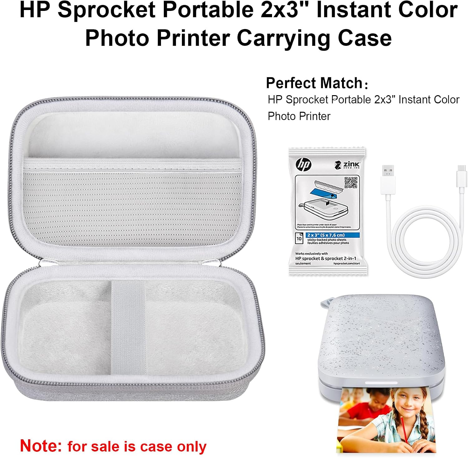 Detalle 2 de Elonbo carrying case for HP Sprocket 2x3 portable instant photo printer (grey)