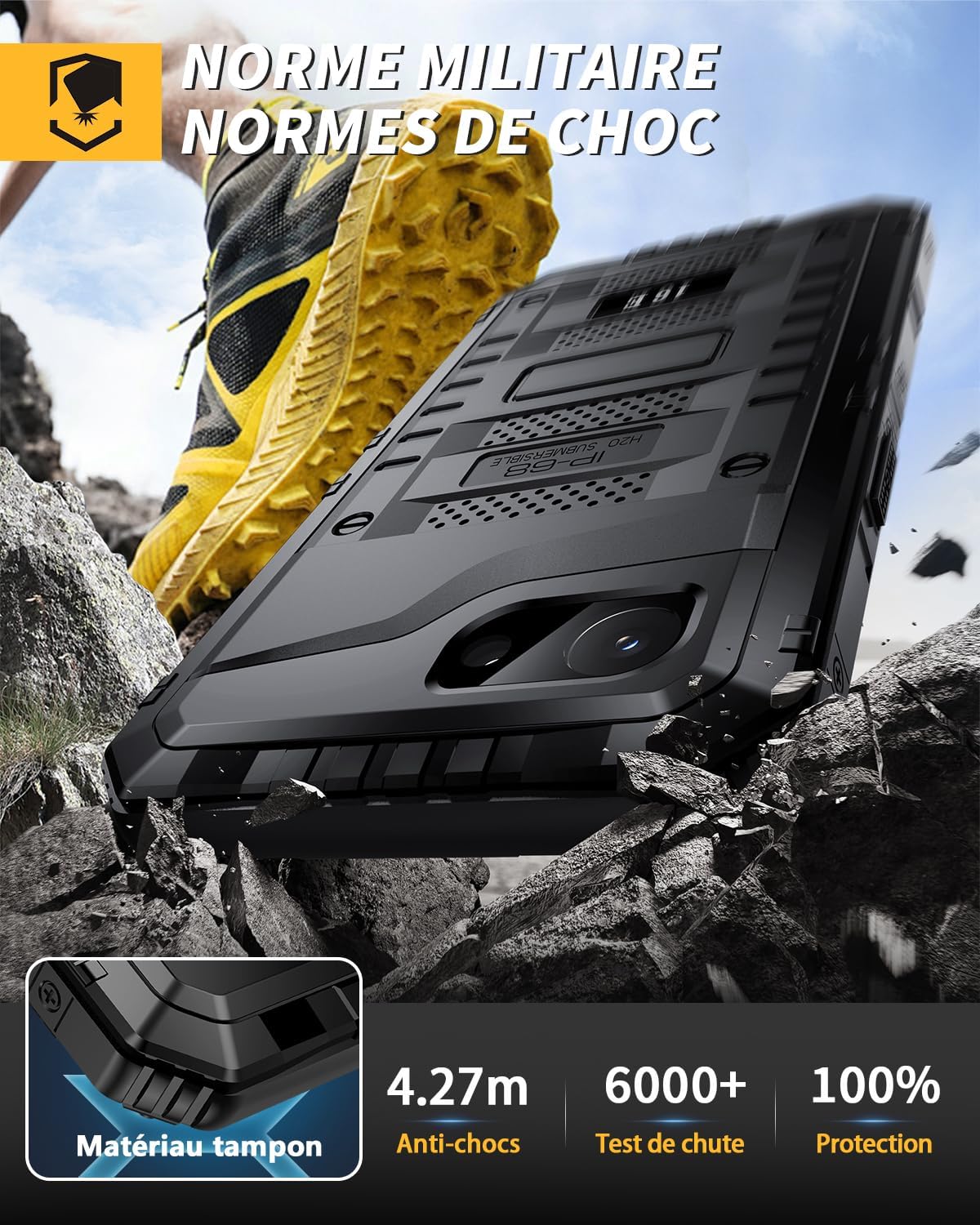 Thumbnail 2 de Coque Lanhiem Métal militaire antichoc IP68 avec écran intégré pour iPhone 17e / 16e (noir)