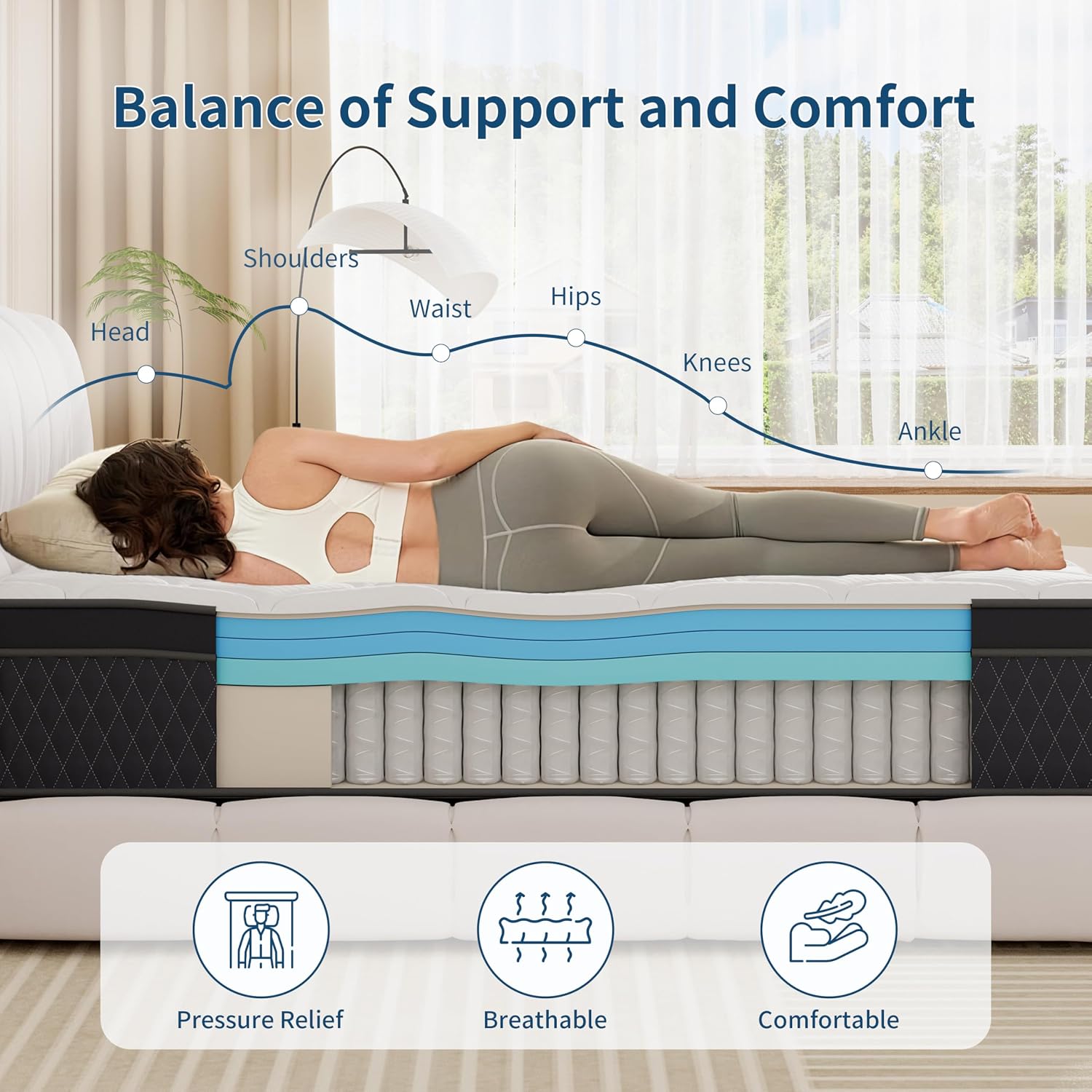 Detalle de ELEMUSE 10.6 Inch Medium Firm Hybrid Mattress 135x190cm