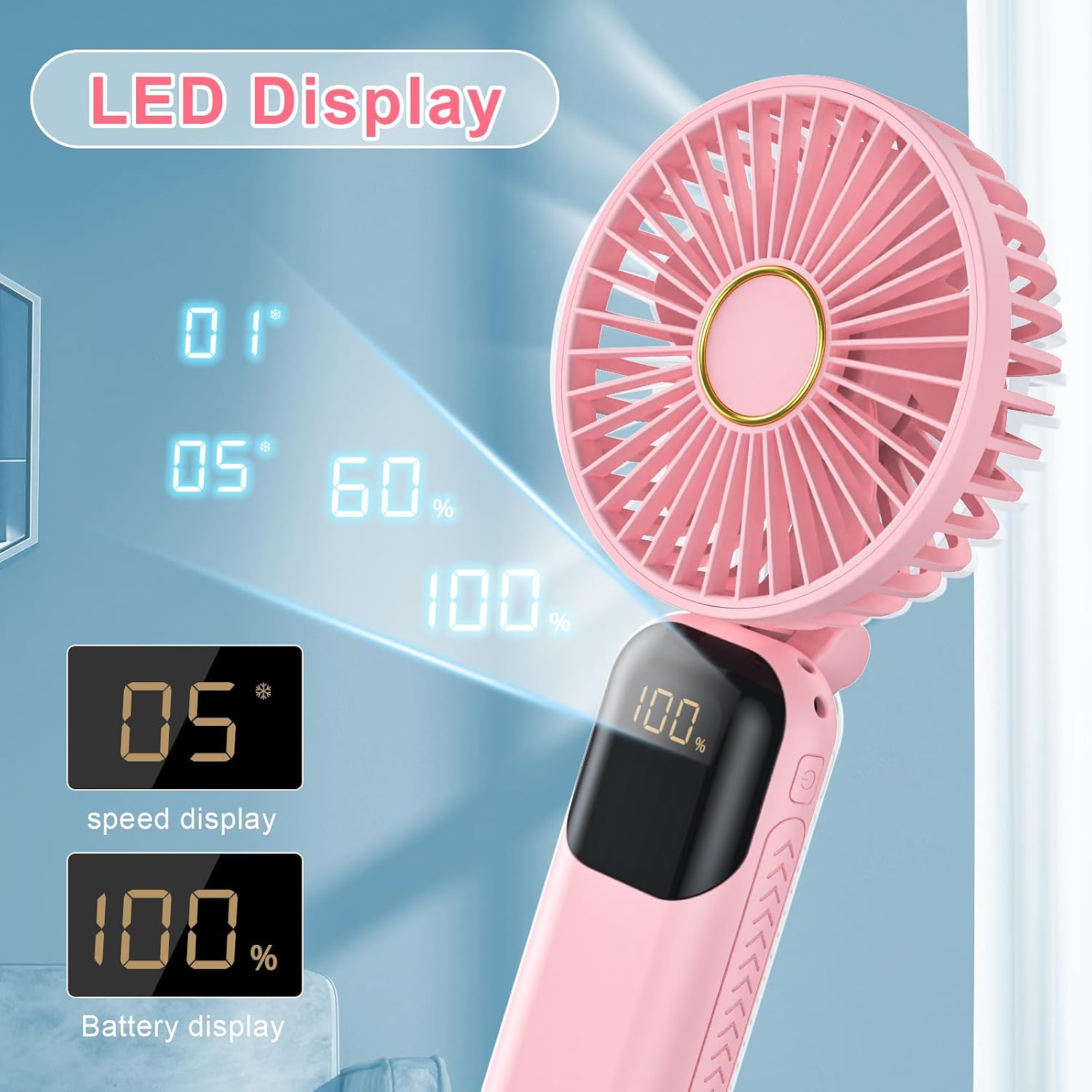 Thumbnail 4 de Handheld Fan Rechargeable 5 Speed Personal Air Cooler