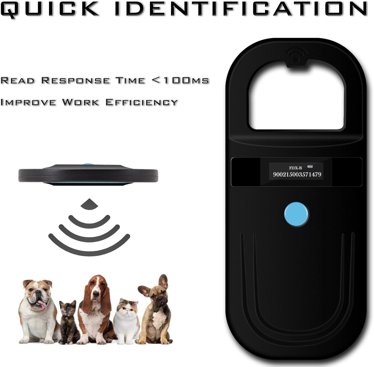 Detalle de Smoostart Haustier Mikrochip-Scanner SMOO01 (FDX-B/EMID) für Hund & Katze – ISO11784/11785, 1.000 Daten