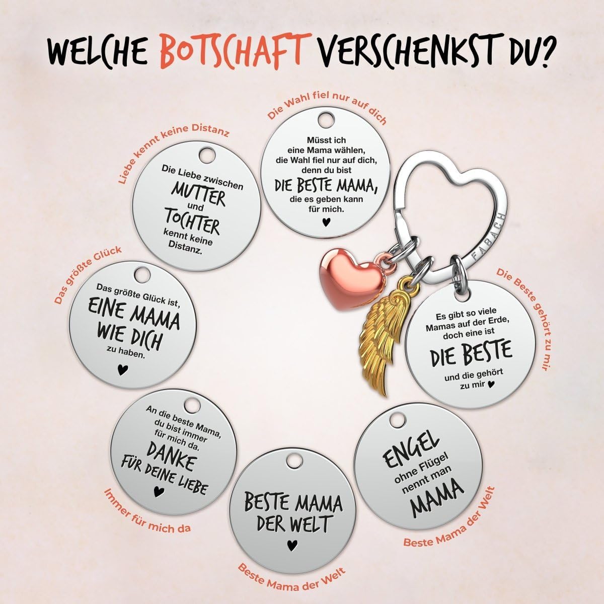 Detalle 2 de FABACH Beste Mama Schlüsselanhänger Schutzengel – Gravurherz als Glücksbringer