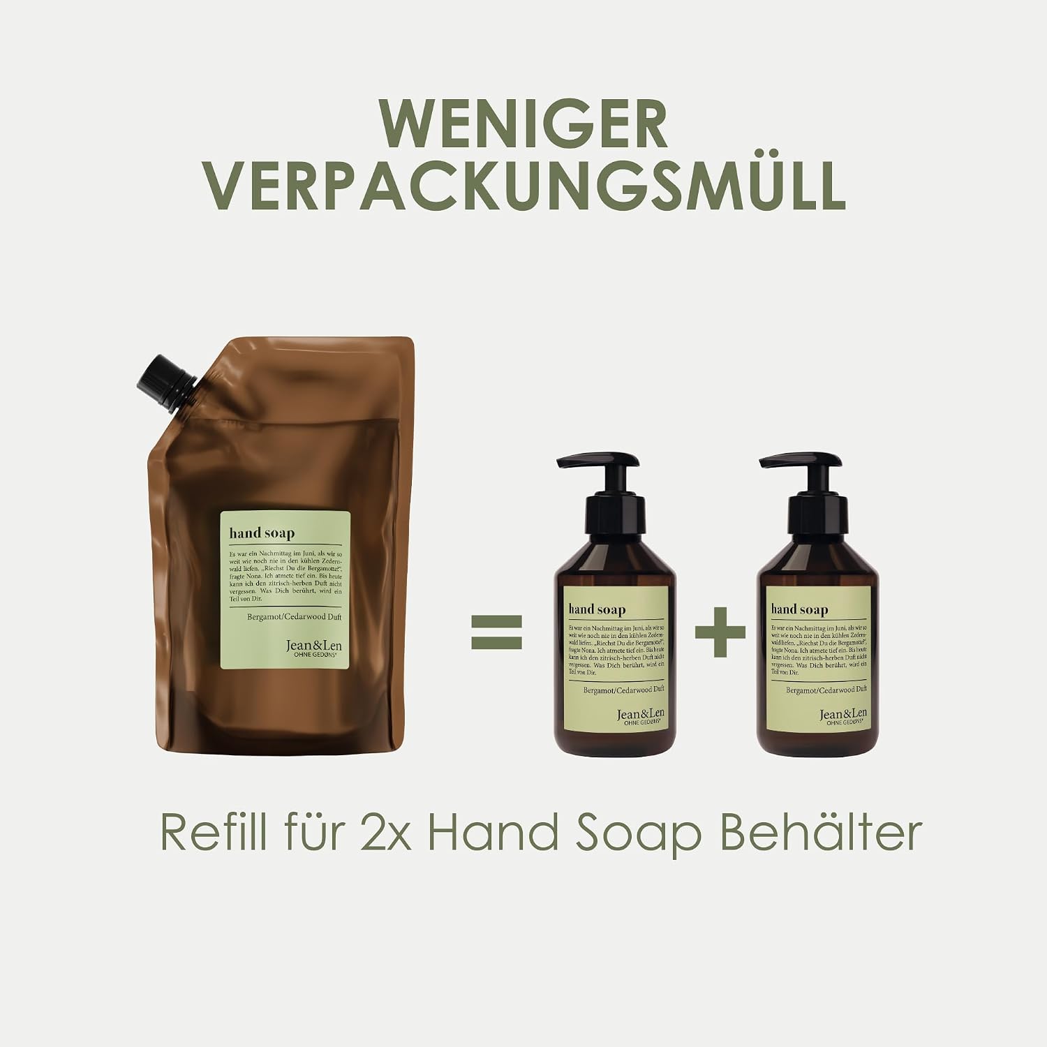 Detalle de Jean & Len Savon pour les mains Bergamote & Bois de Cèdre – Recharge 500 ml