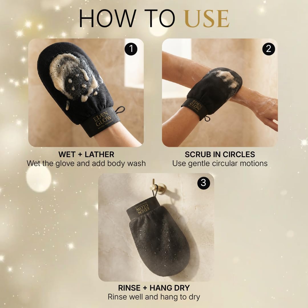 Detalle de Eden Glow Exfoliating Body Mitt, Black Cotton and Viscose