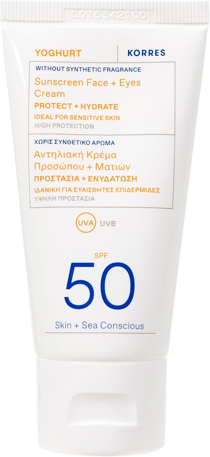 Detalle de KORRES Gel-Crème Visage et Yeux Non Parfumé SPF50 (50 ml) – Protection élevée et douceur yaourt