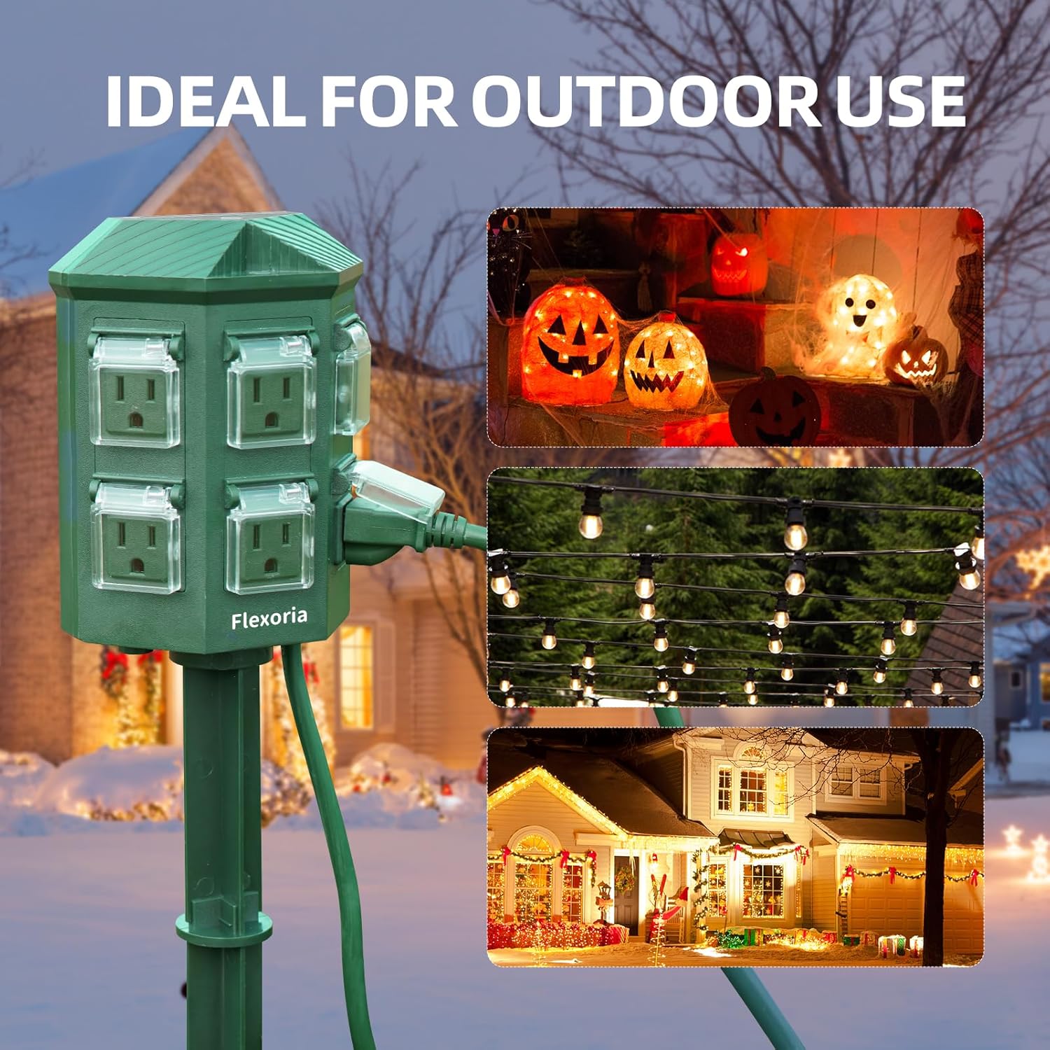 Detalle de Flexoria Outdoor Power Strip Waterproof 100 FT Heavy Duty Extension Cord with 6 Grounded Outlets
