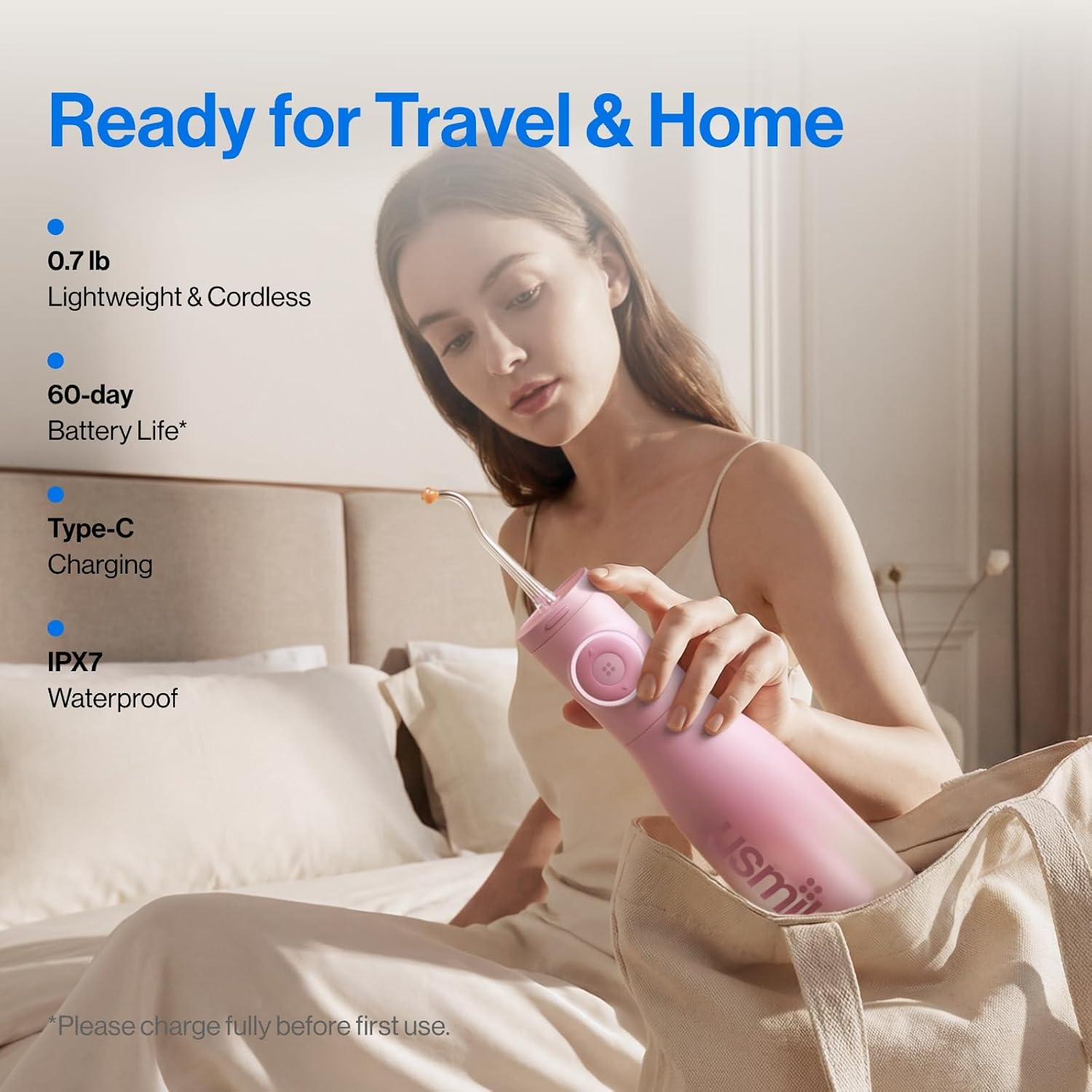 Thumbnail 5 de usmile C30 Cordless Water Flosser (Pink) with 300ml Tank and 5 Pressure Levels