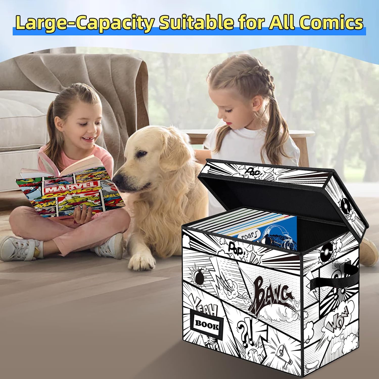 Detalle de YNSZAS Comic Book Storage Box, 15.8 x 7.8 x 11.8-Inch Collapsible Bin