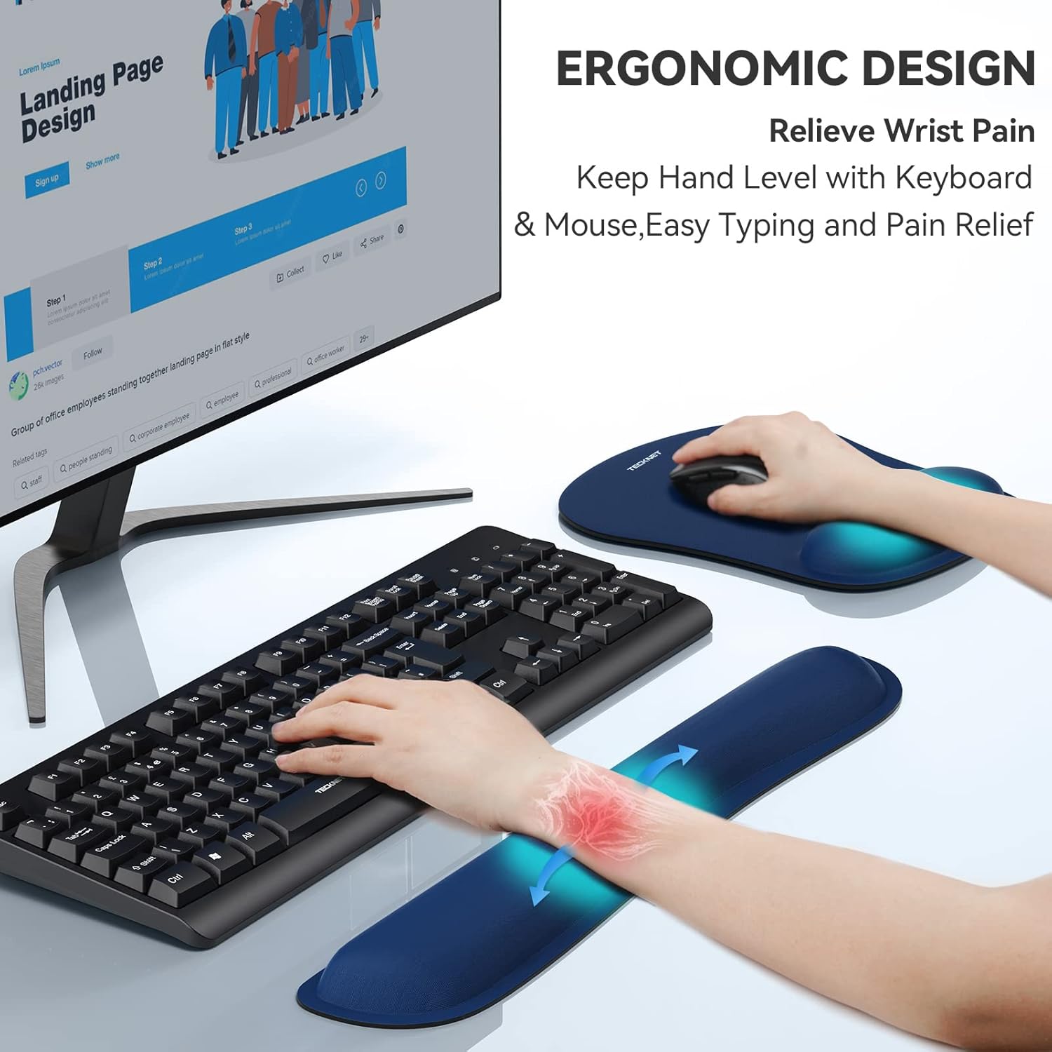 Detalle de TECKNET Wrist Rest Mat: 2-in-1 Keyboard and Mouse Wrist Pad with Memory Foam