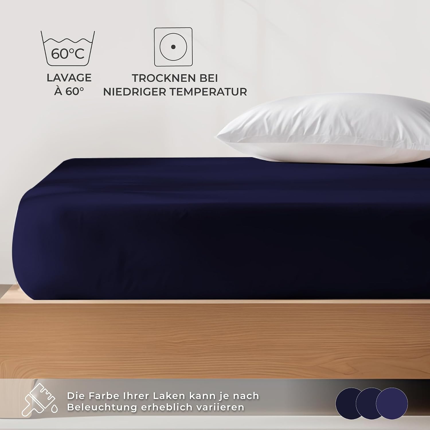 Detalle de Dreamzie Premium Spannbettlaken Dunkelblau 90x200 cm bis 100x200 cm – 100% Bio-Baumwolle, 150 g/m², GOTS & OEKO-TEX