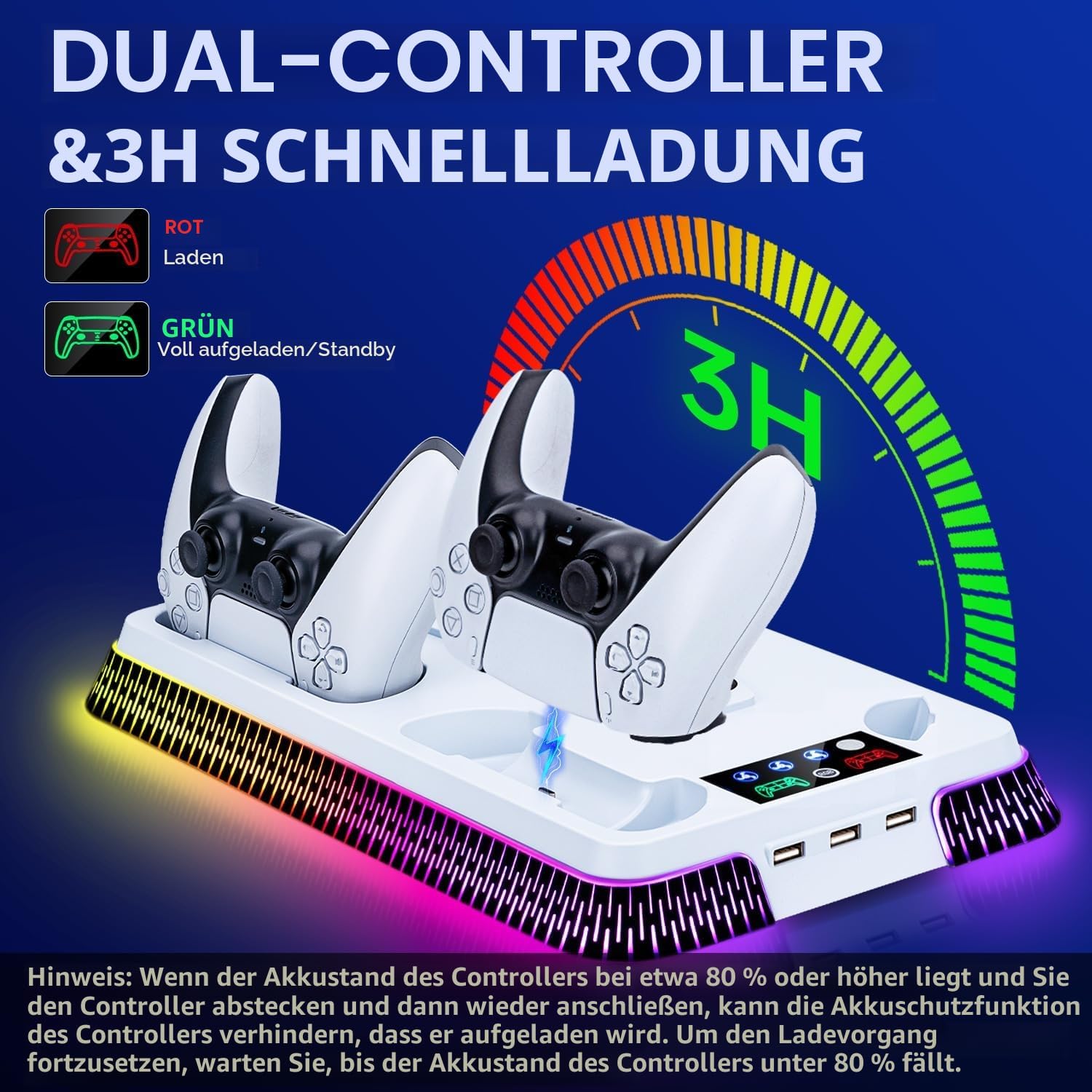 Detalle 2 de Tolesum PS5 Standfuß mit Kühlung, Dual-Laden