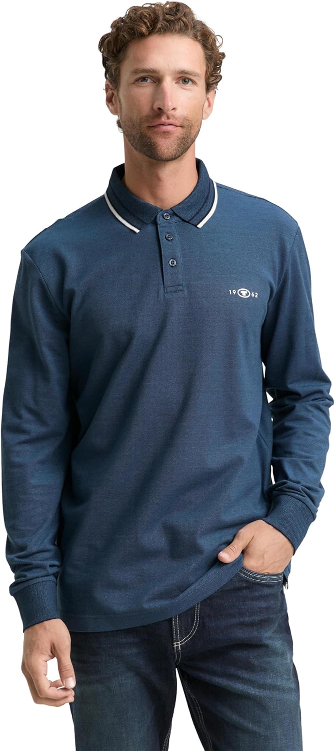 Detalle de TOM TAILOR Polo Homme à manches longues — coupe et confort optimaux