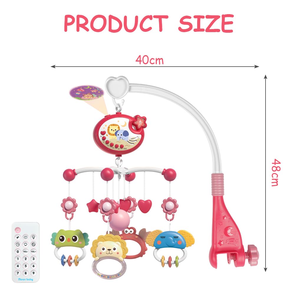 Detalle 2 de Aolso Babybett-Spielzeug: Mobile fürs Babybett mit Musik, Lichtprojektion und Fernbedienung (Sternprojektion-Rot)