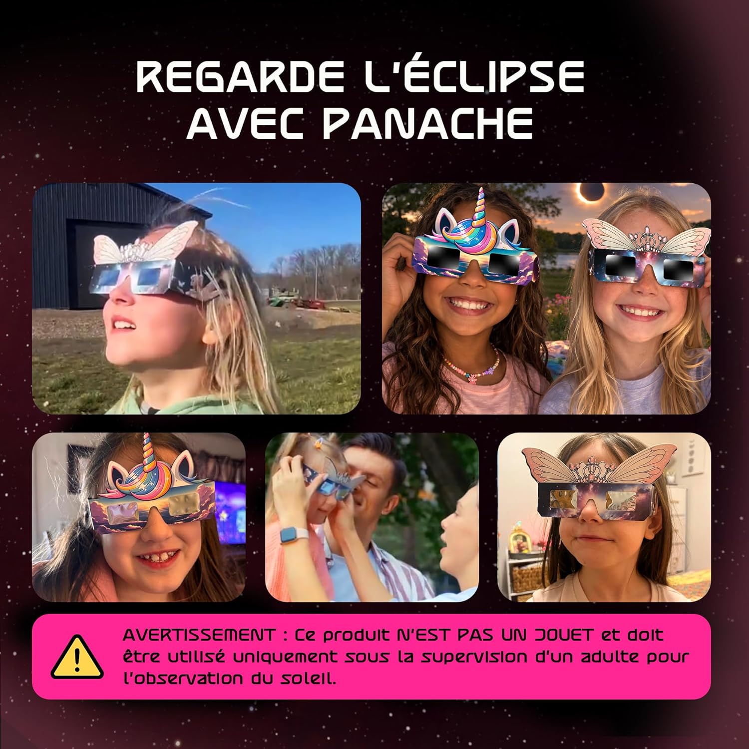 Detalle de Galaxium Lunettes d'éclipse solaire pour enfants – Lot de 12, licorne et princesse, ISO 12312-2 & CE