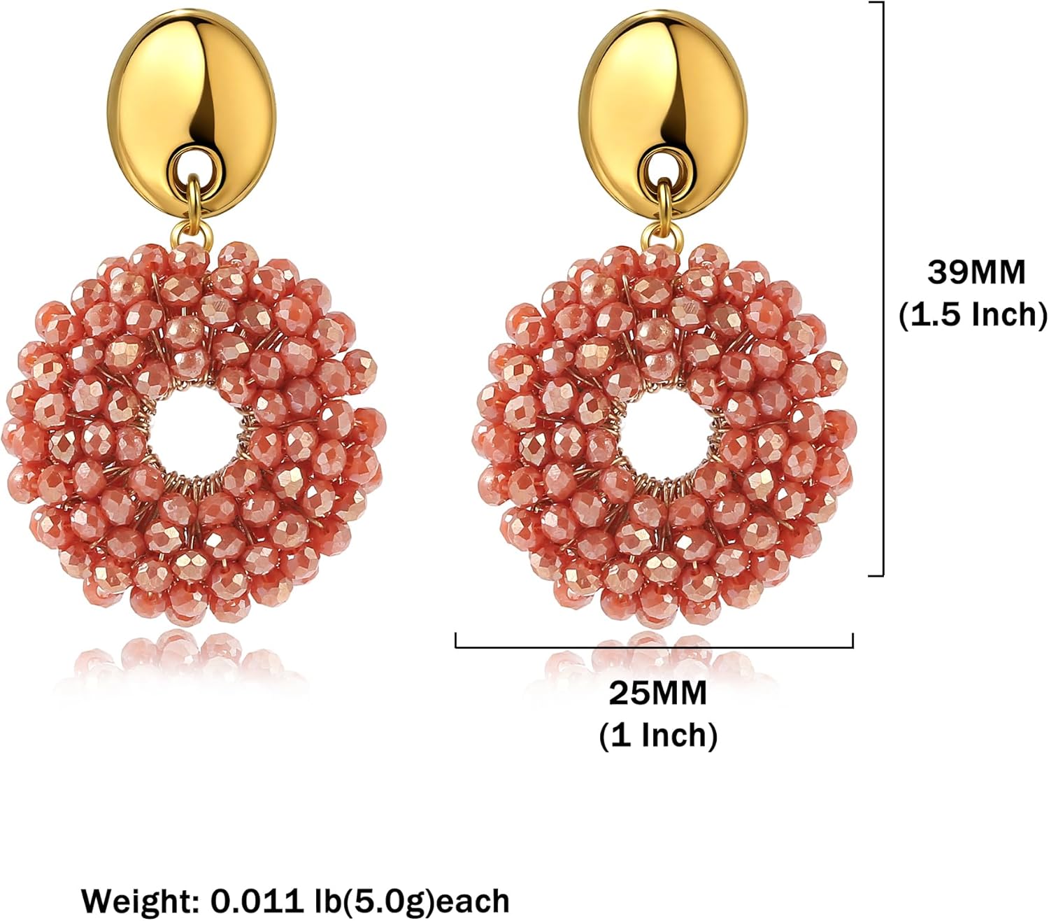 Detalle 2 de Boho Kristall Perlen Ohrringe – Leichte runde Statement-Ohrringe in Gold