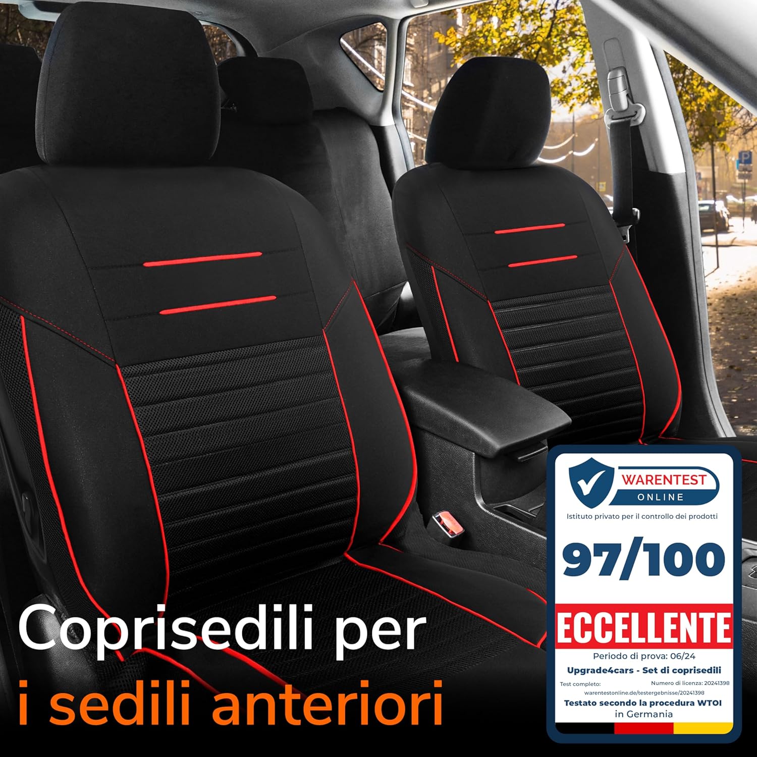 Detalle 2 de Upgrade4cars Coprisedili Anteriore Set Versione 2026 – Coperture Universali Rosso per Sedili Auto